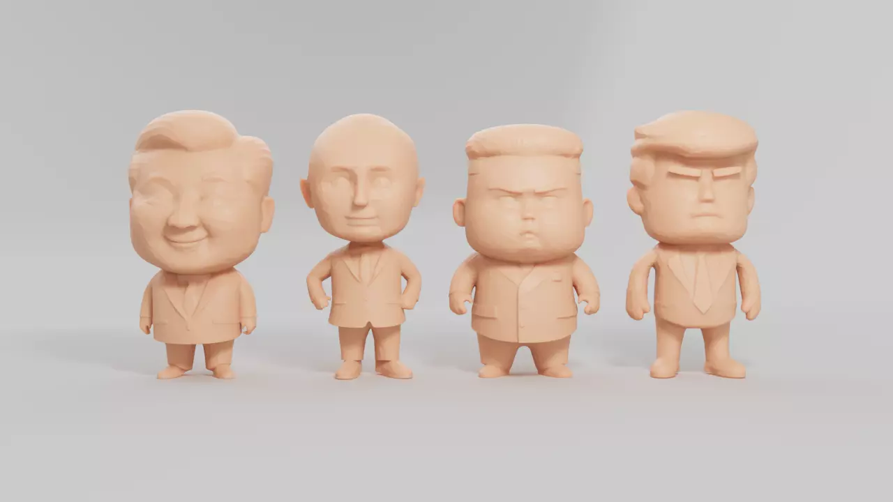 Chibi Style Low Poly Trump Putin Xi jinping Kim jong un  3D print model_0