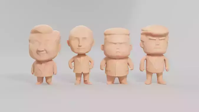 Chibi Style Low Poly Trump Putin Xi jinping Kim jong un  3D print model