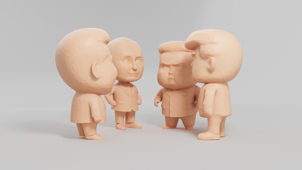Chibi Style Low Poly Trump Putin Xi jinping Kim jong un  3D print model_1