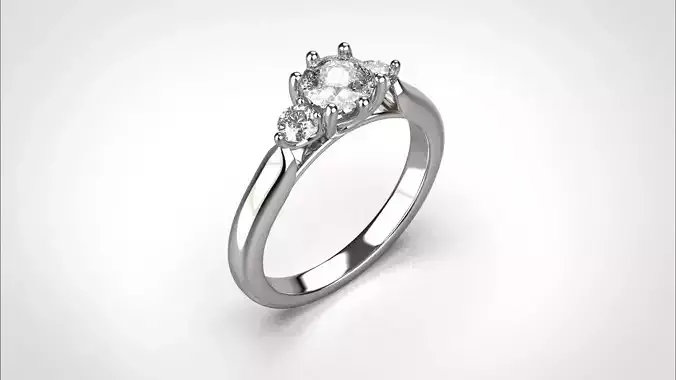 R064 Minimal 3 stone Wedding Ring 18K CAD Design EU50 3D print model