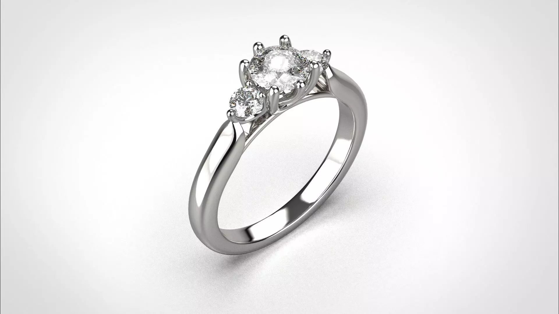 R064 Minimal 3 stone Wedding Ring 18K CAD Design EU50 3D print model_0