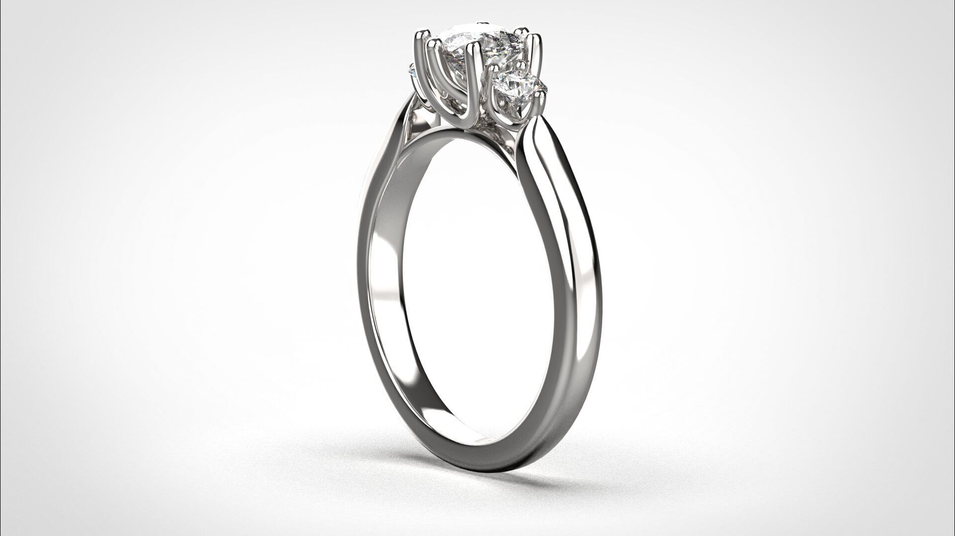 R064 Minimal 3 stone Wedding Ring 18K CAD Design EU50 3D print model_1