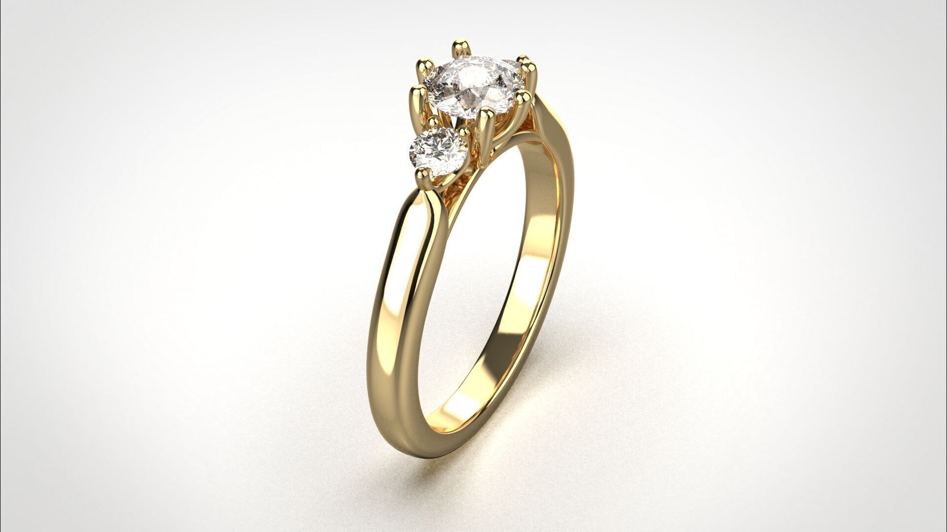 R064 Minimal 3 stone Wedding Ring 18K CAD Design EU50 3D print model_6