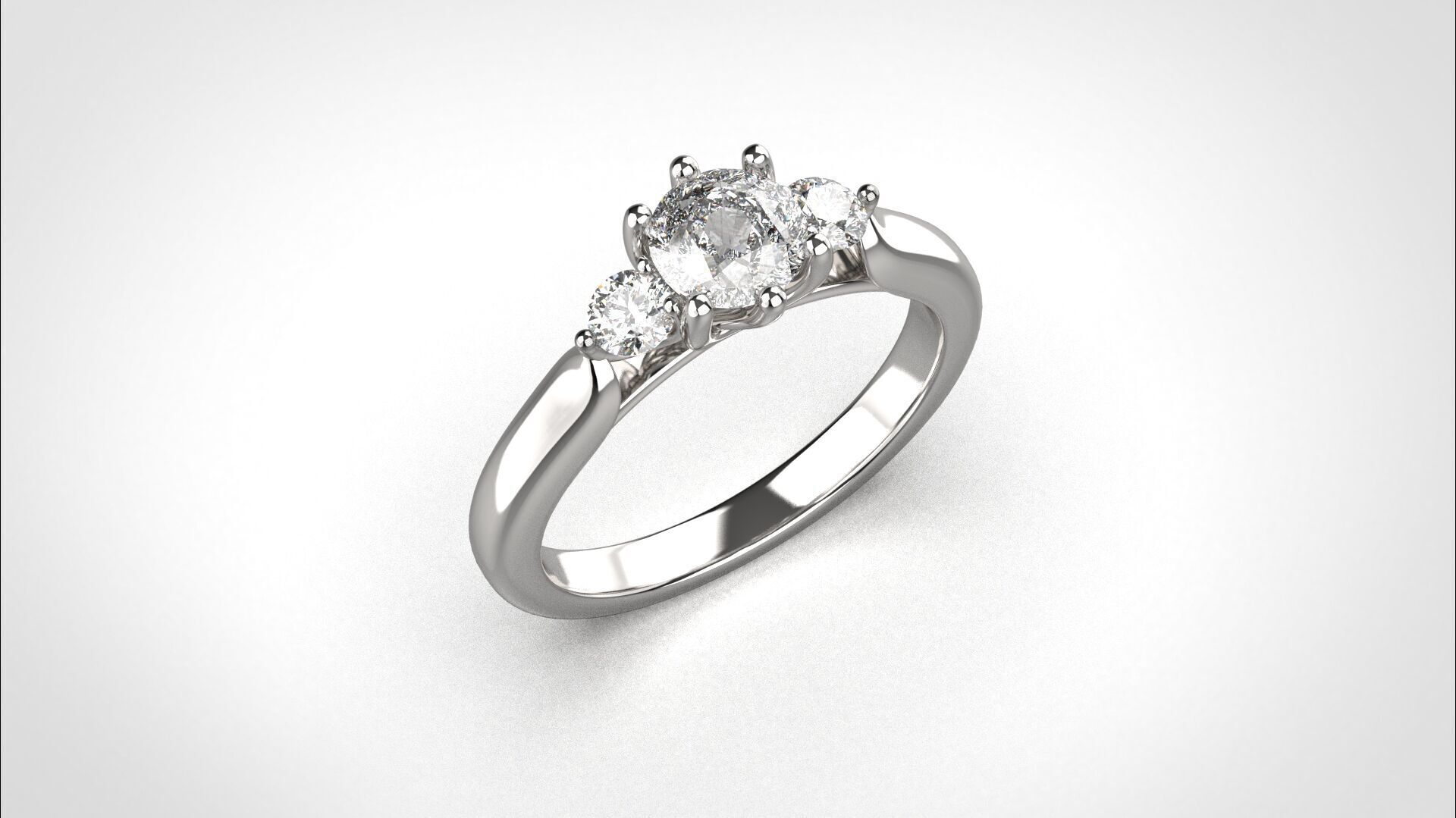 R064 Minimal 3 stone Wedding Ring 18K CAD Design EU50 3D print model_11