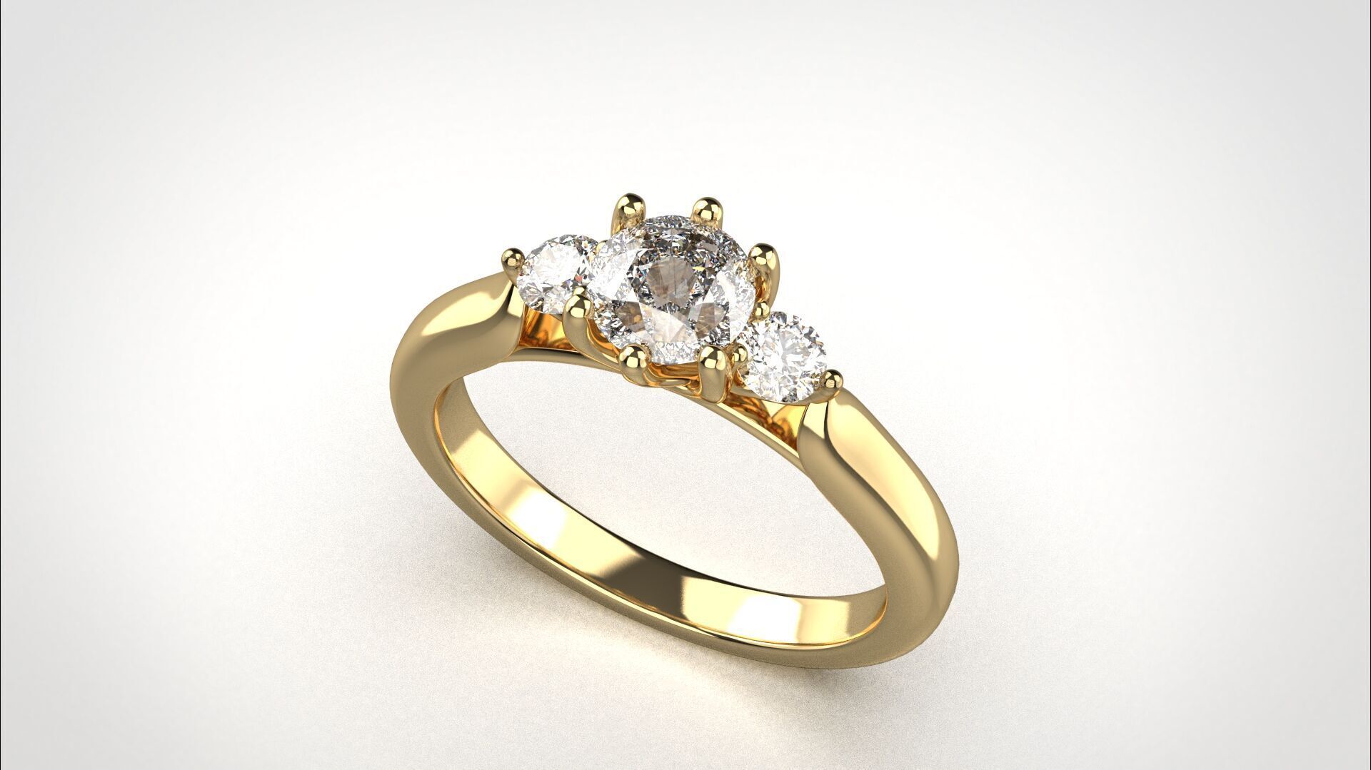 R064 Minimal 3 stone Wedding Ring 18K CAD Design EU50 3D print model_7