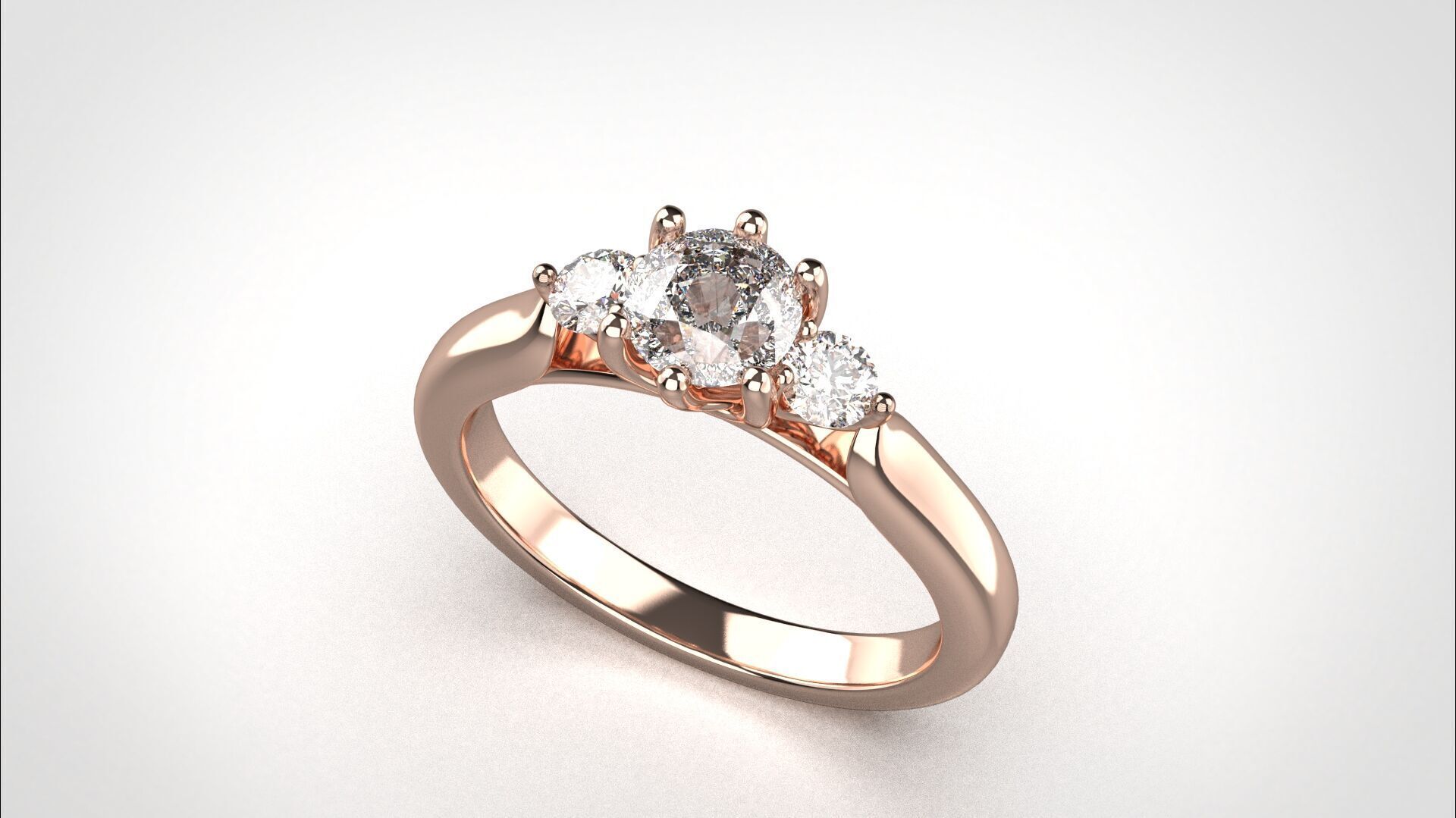 R064 Minimal 3 stone Wedding Ring 18K CAD Design EU50 3D print model_19