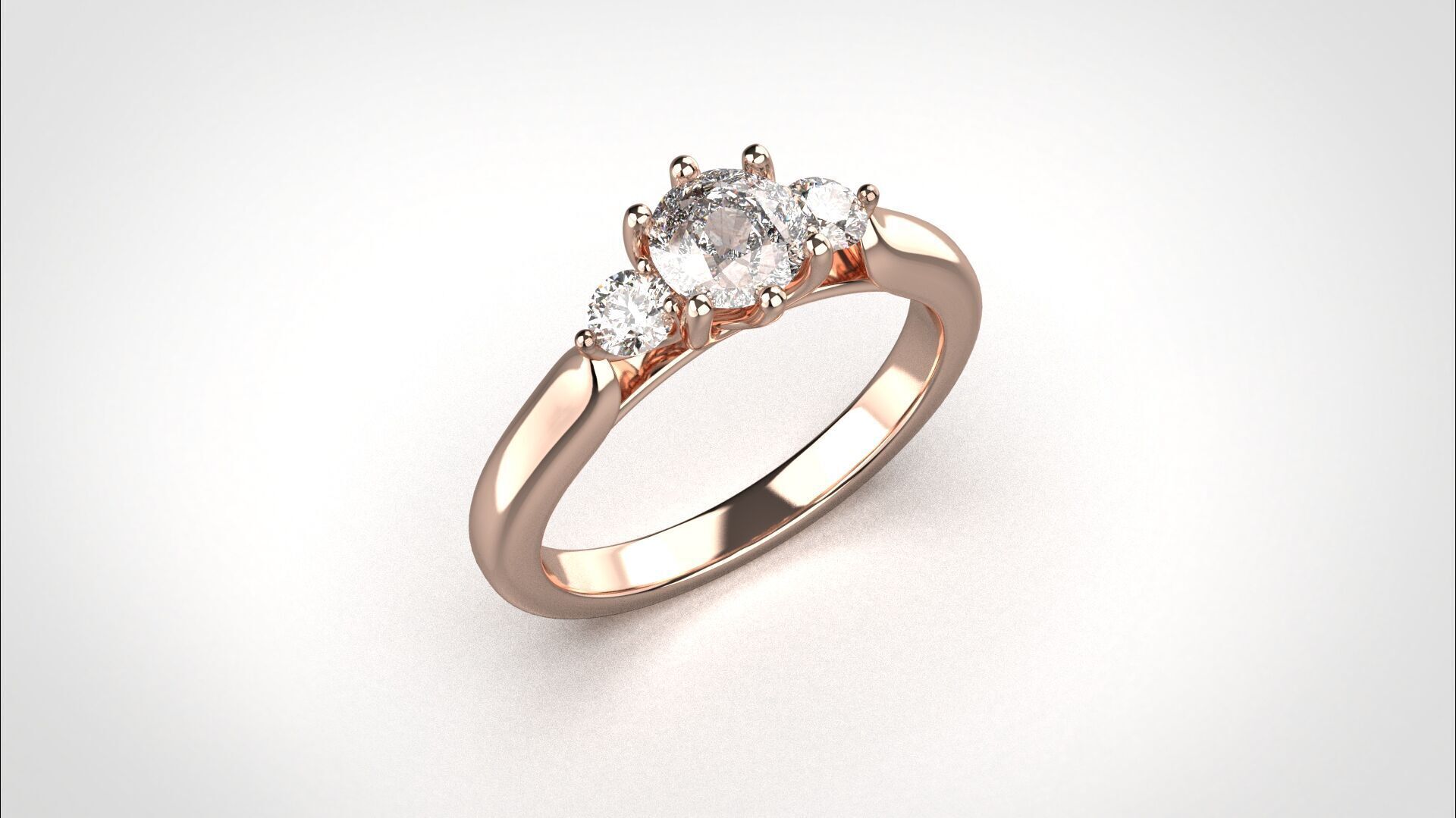 R064 Minimal 3 stone Wedding Ring 18K CAD Design EU50 3D print model_14