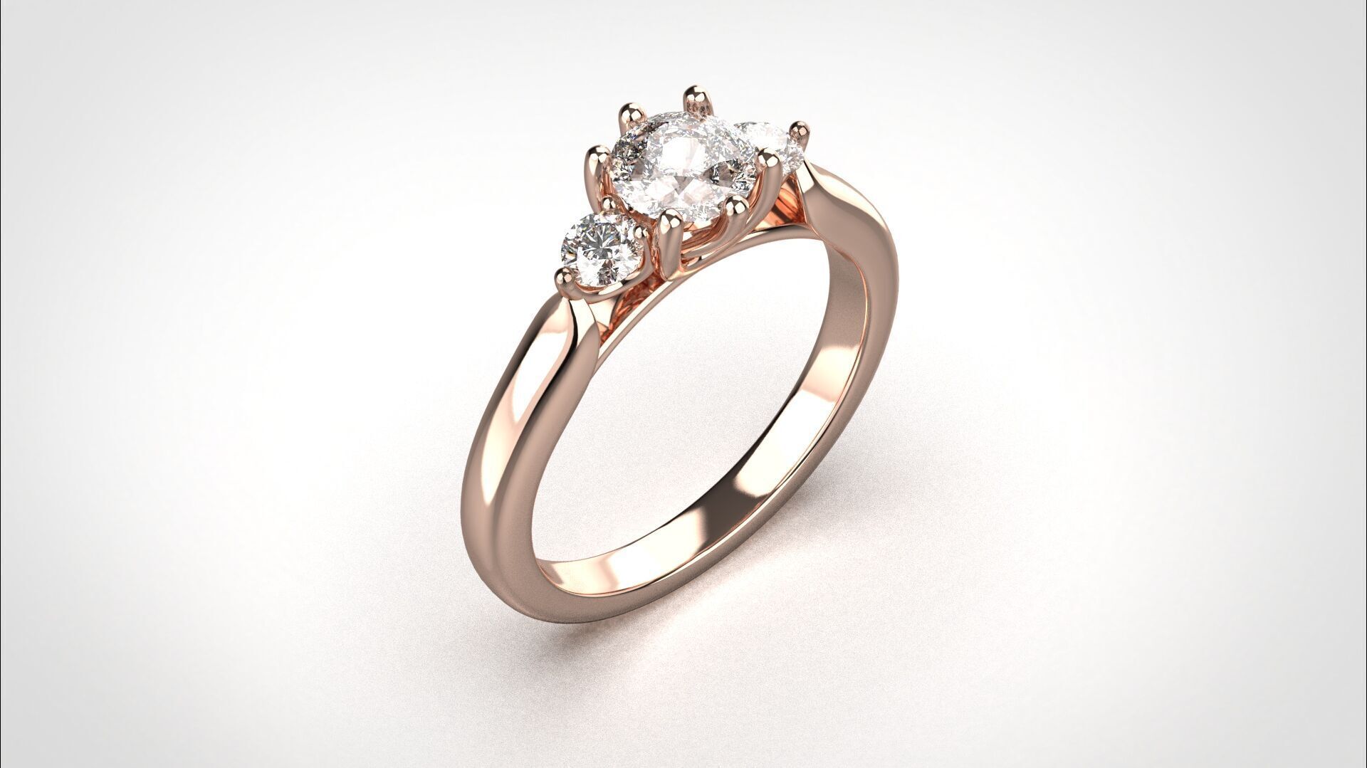 R064 Minimal 3 stone Wedding Ring 18K CAD Design EU50 3D print model_4