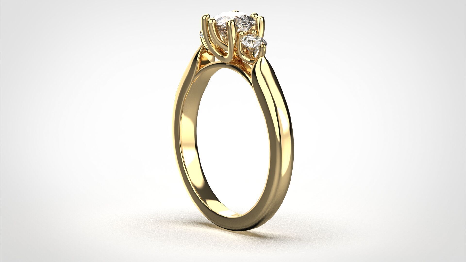 R064 Minimal 3 stone Wedding Ring 18K CAD Design EU50 3D print model_12