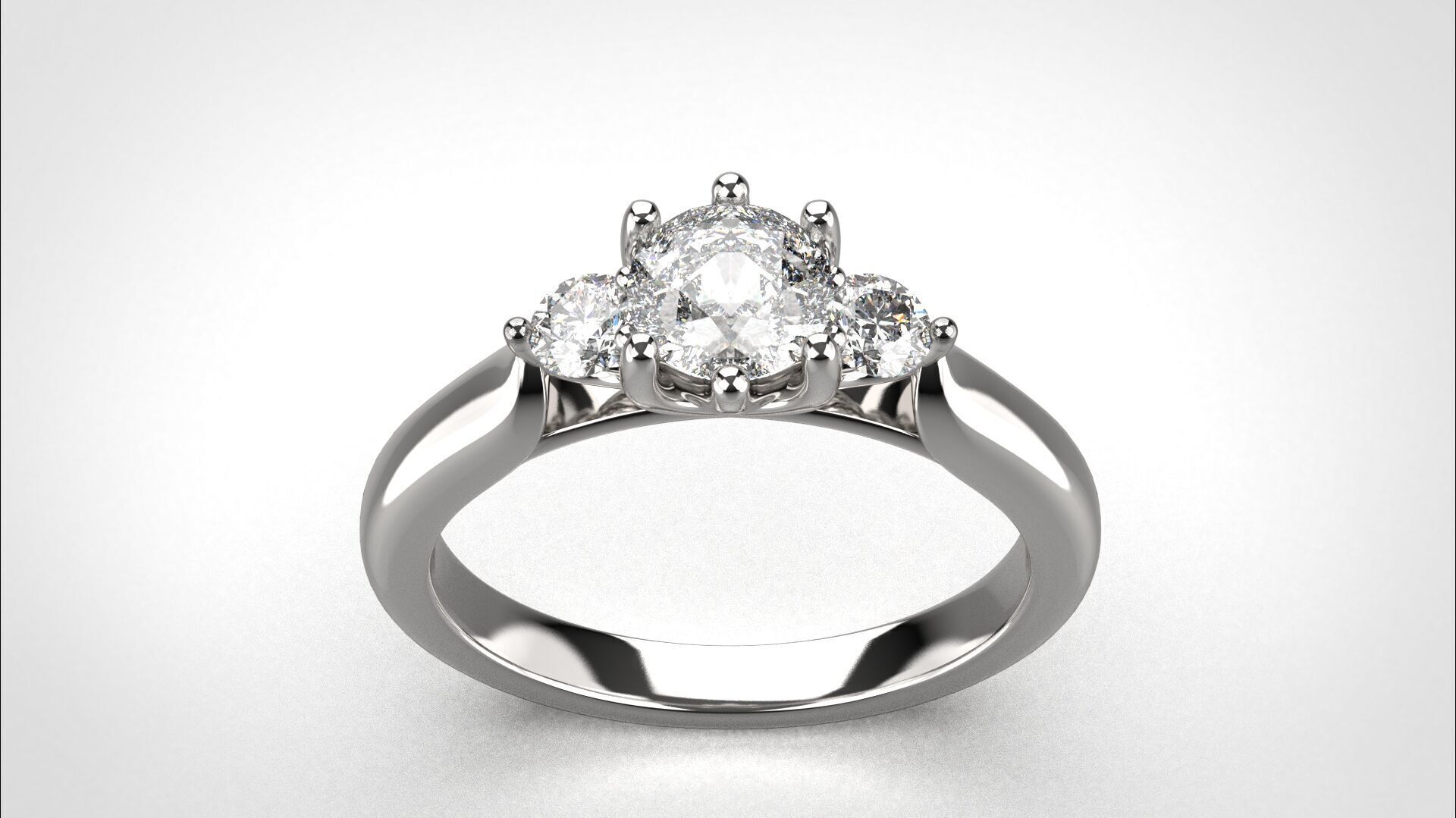 R064 Minimal 3 stone Wedding Ring 18K CAD Design EU50 3D print model_5