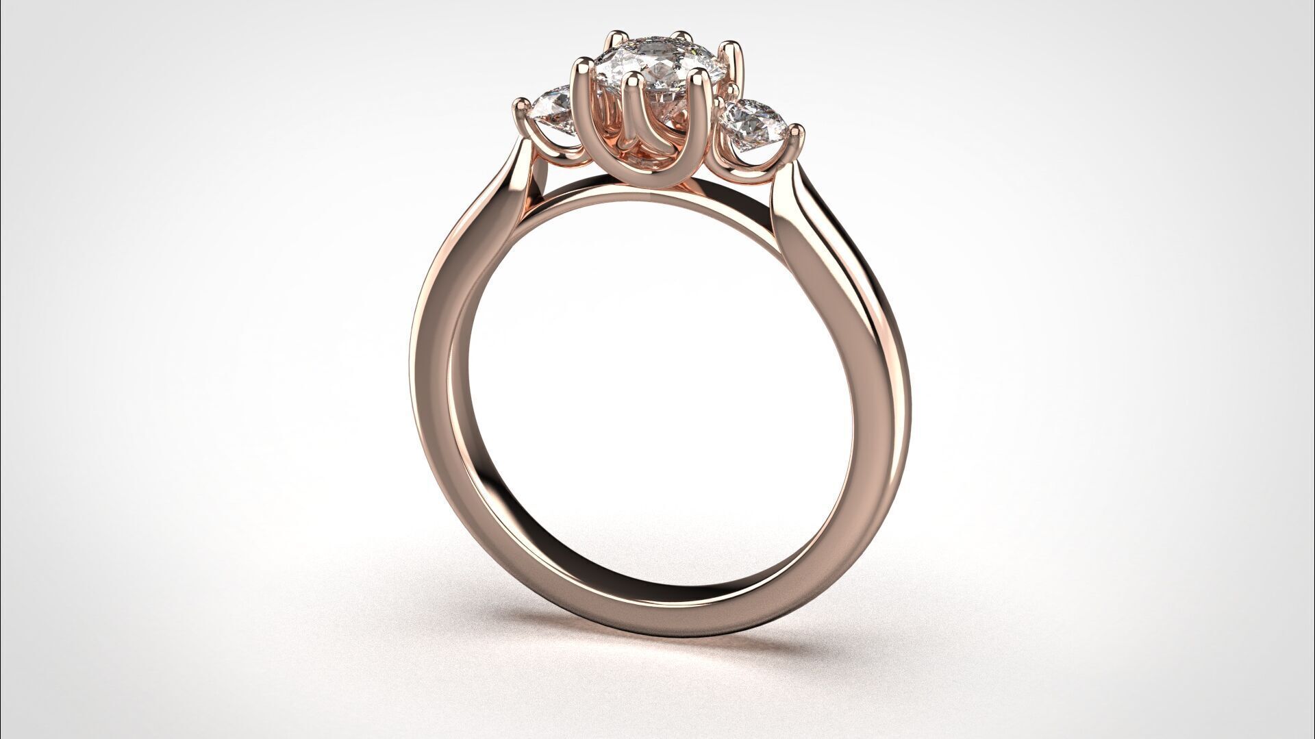 R064 Minimal 3 stone Wedding Ring 18K CAD Design EU50 3D print model_16