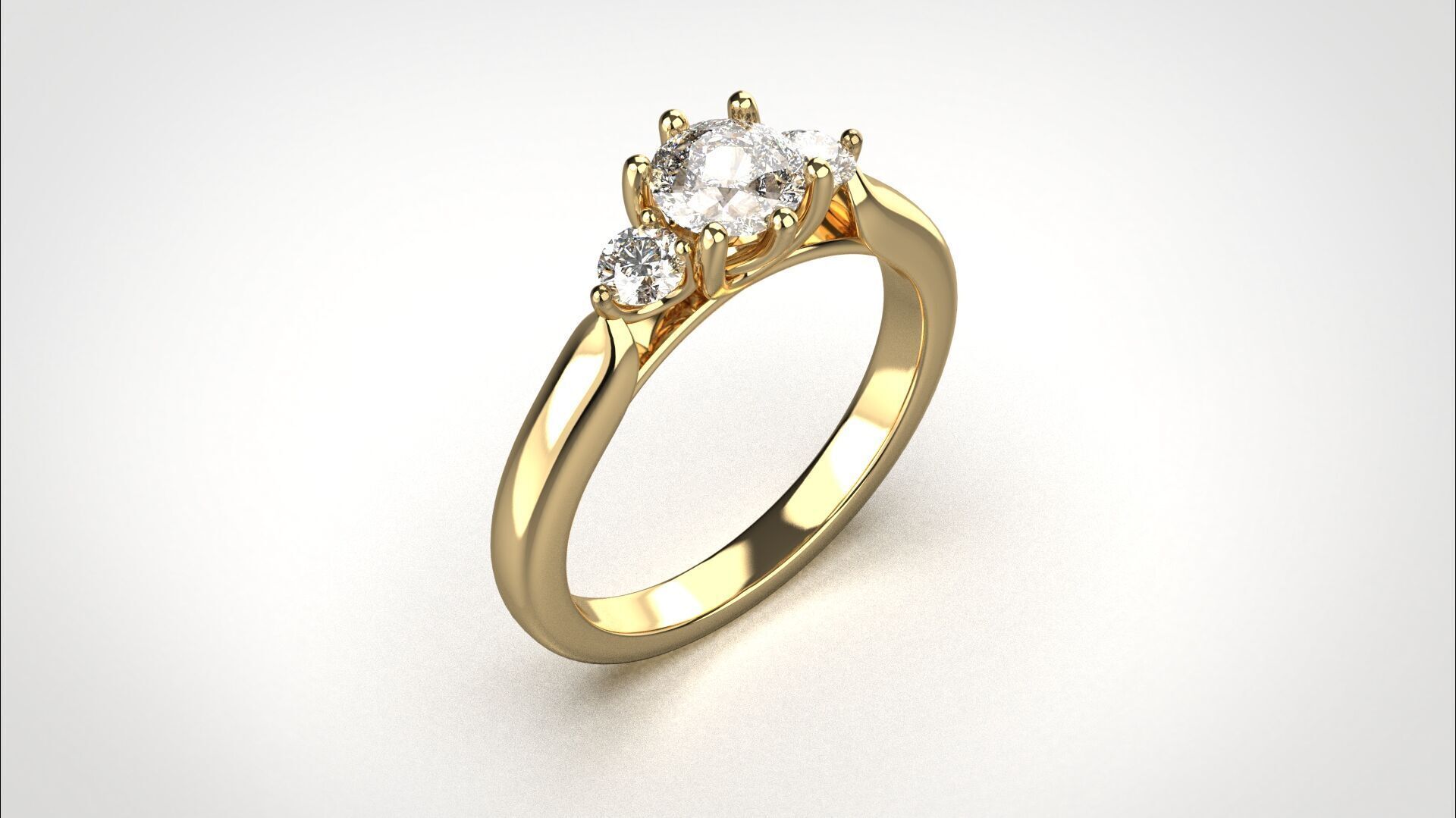 R064 Minimal 3 stone Wedding Ring 18K CAD Design EU50 3D print model_8