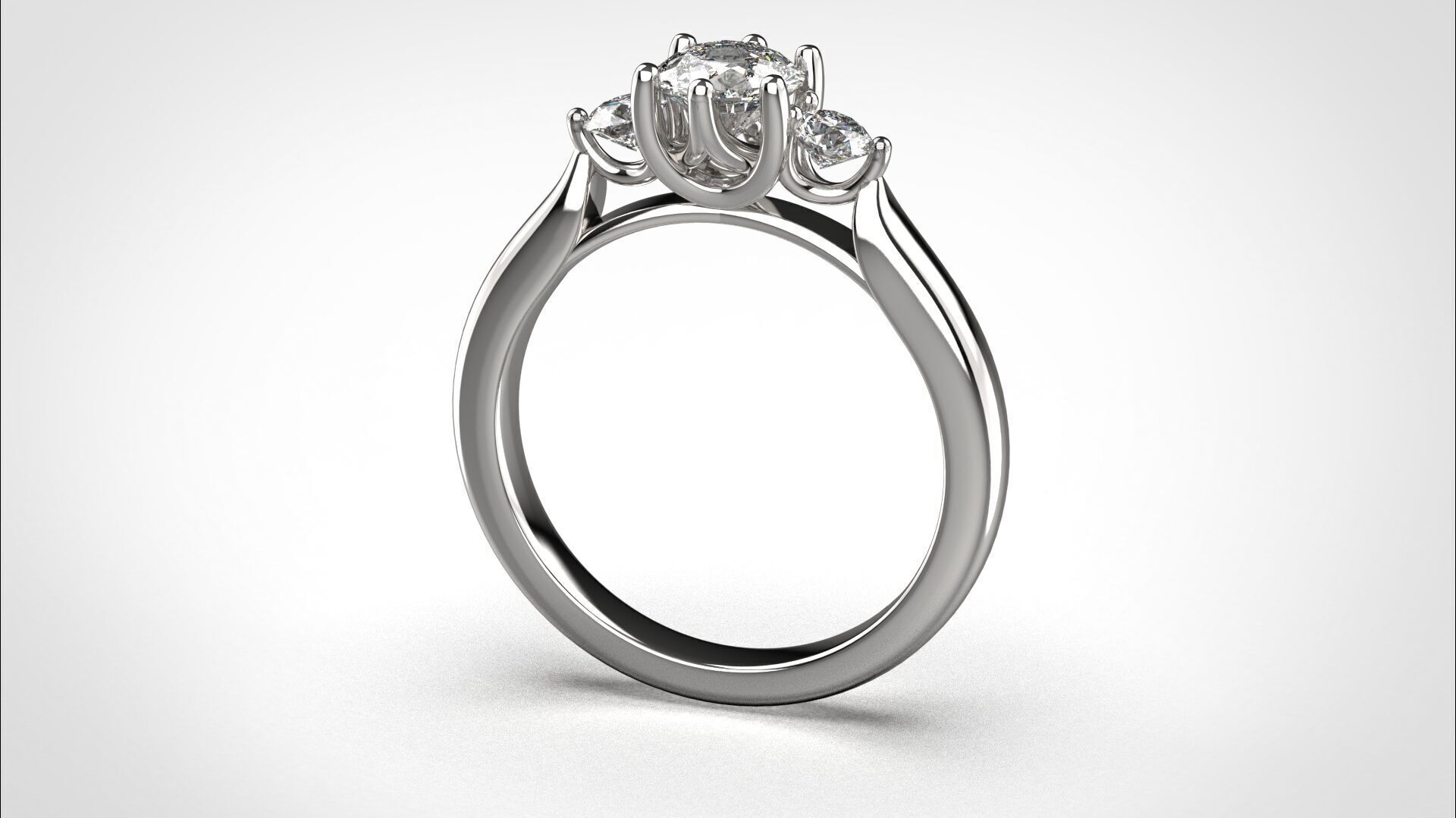 R064 Minimal 3 stone Wedding Ring 18K CAD Design EU50 3D print model_9