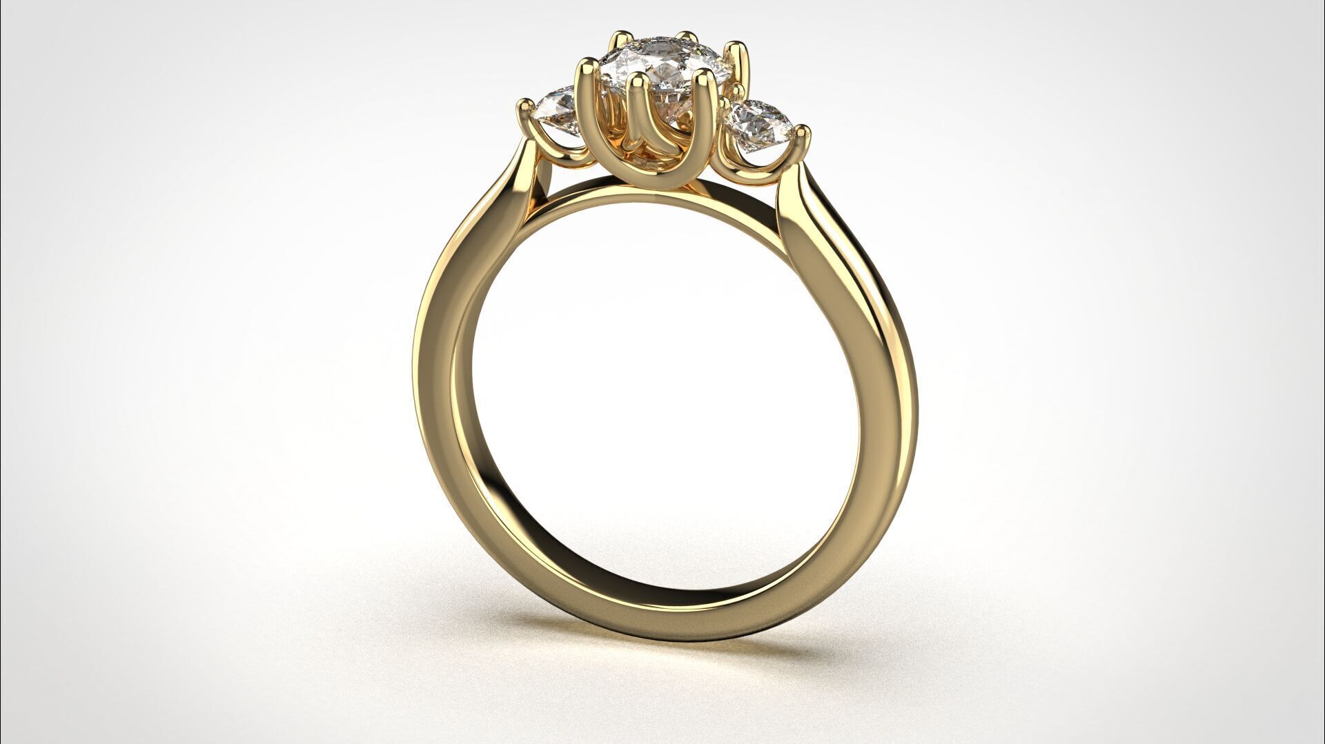 R064 Minimal 3 stone Wedding Ring 18K CAD Design EU50 3D print model_17