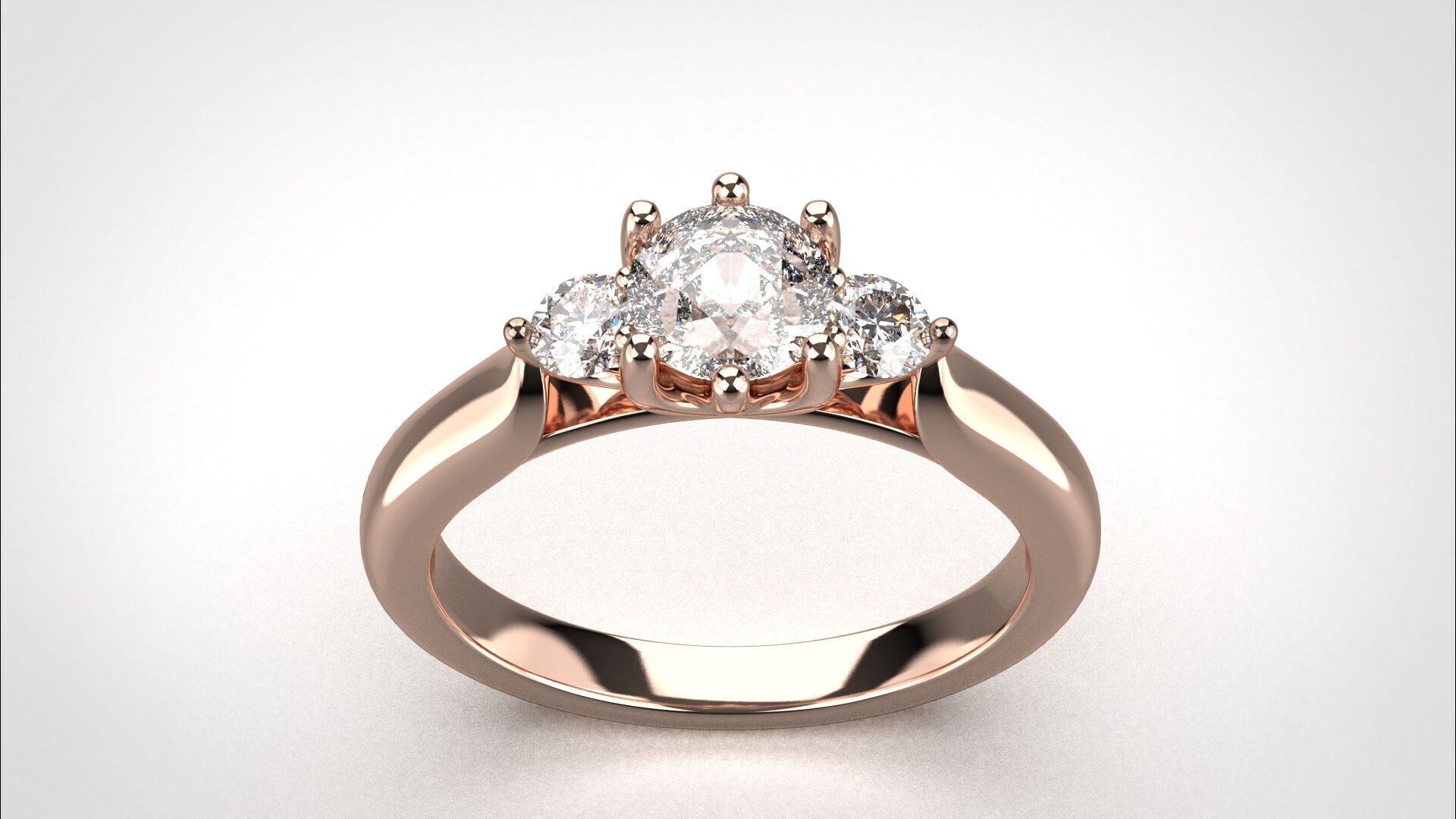 R064 Minimal 3 stone Wedding Ring 18K CAD Design EU50 3D print model_13