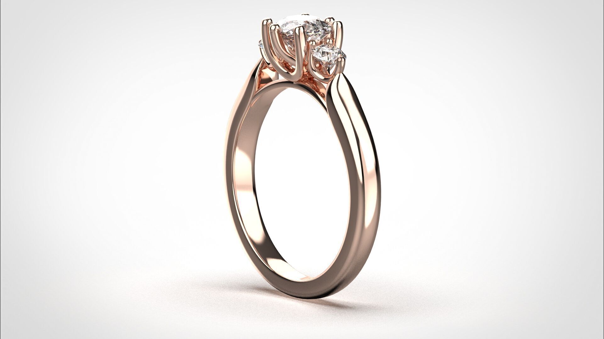 R064 Minimal 3 stone Wedding Ring 18K CAD Design EU50 3D print model_21