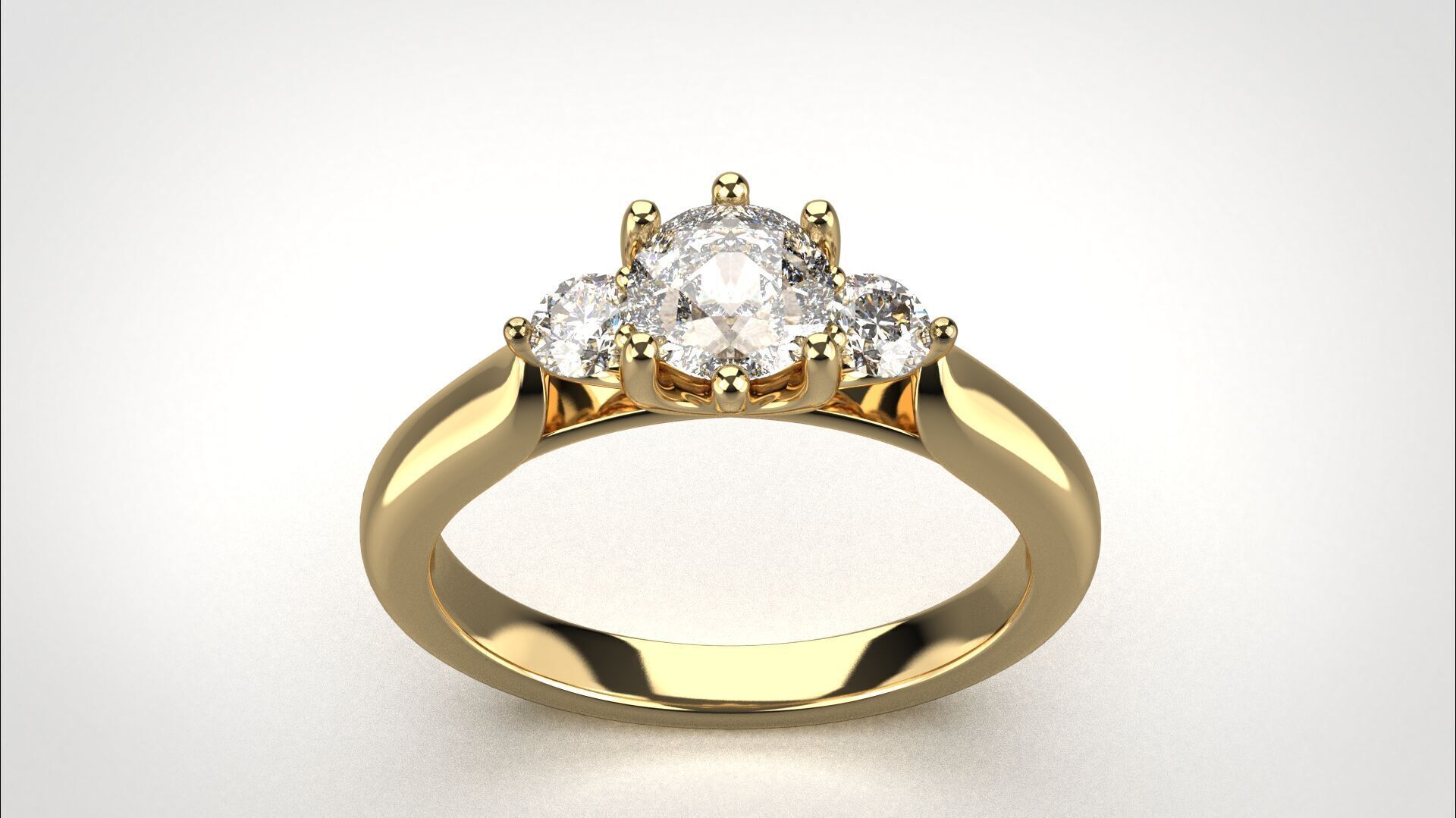 R064 Minimal 3 stone Wedding Ring 18K CAD Design EU50 3D print model_18