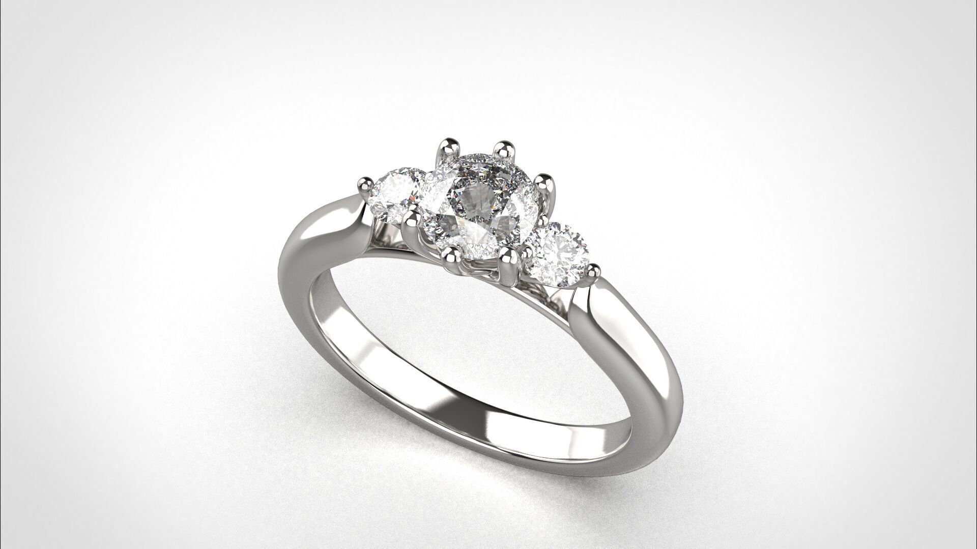 R064 Minimal 3 stone Wedding Ring 18K CAD Design EU50 3D print model_2