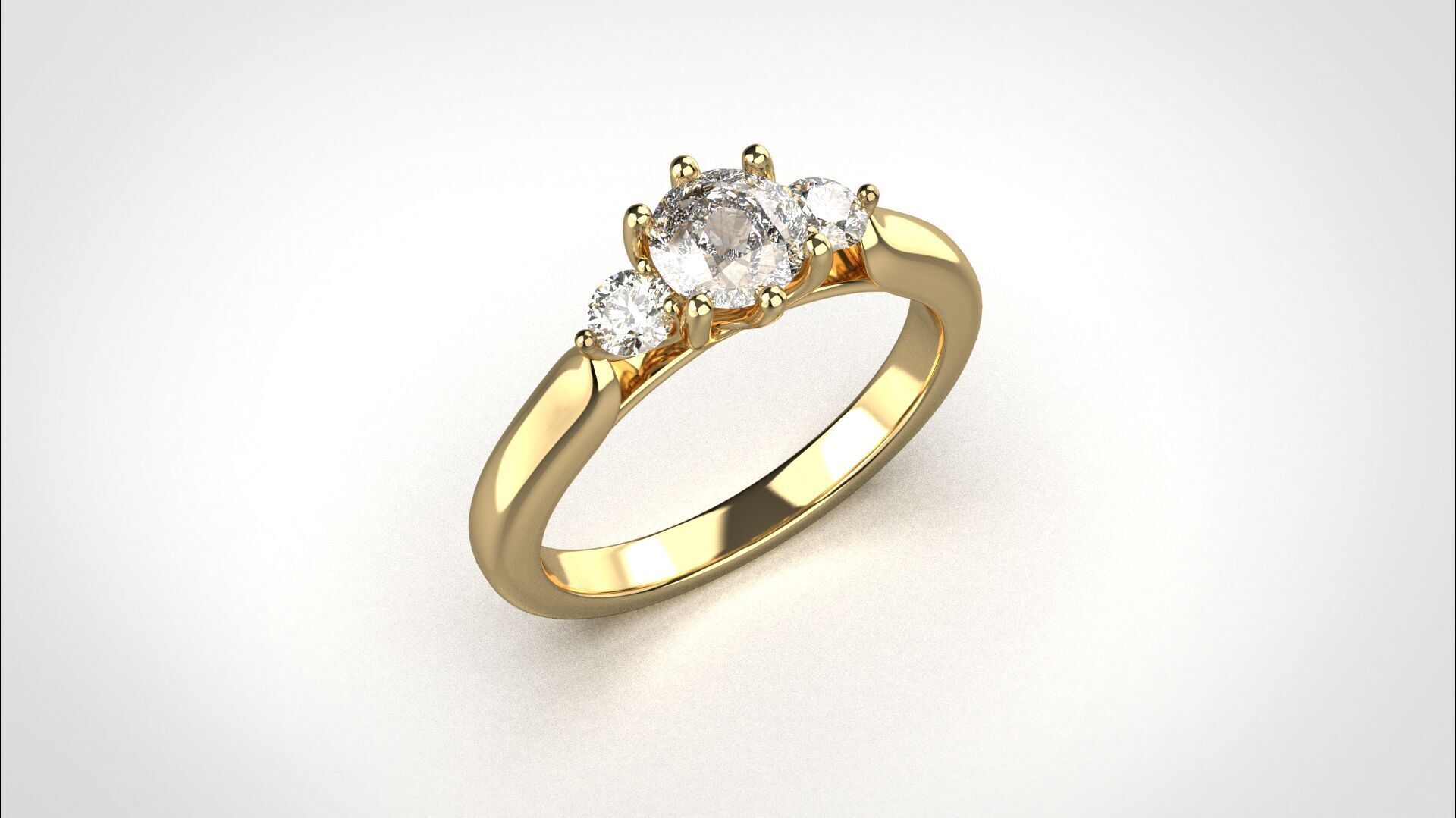 R064 Minimal 3 stone Wedding Ring 18K CAD Design EU50 3D print model_10