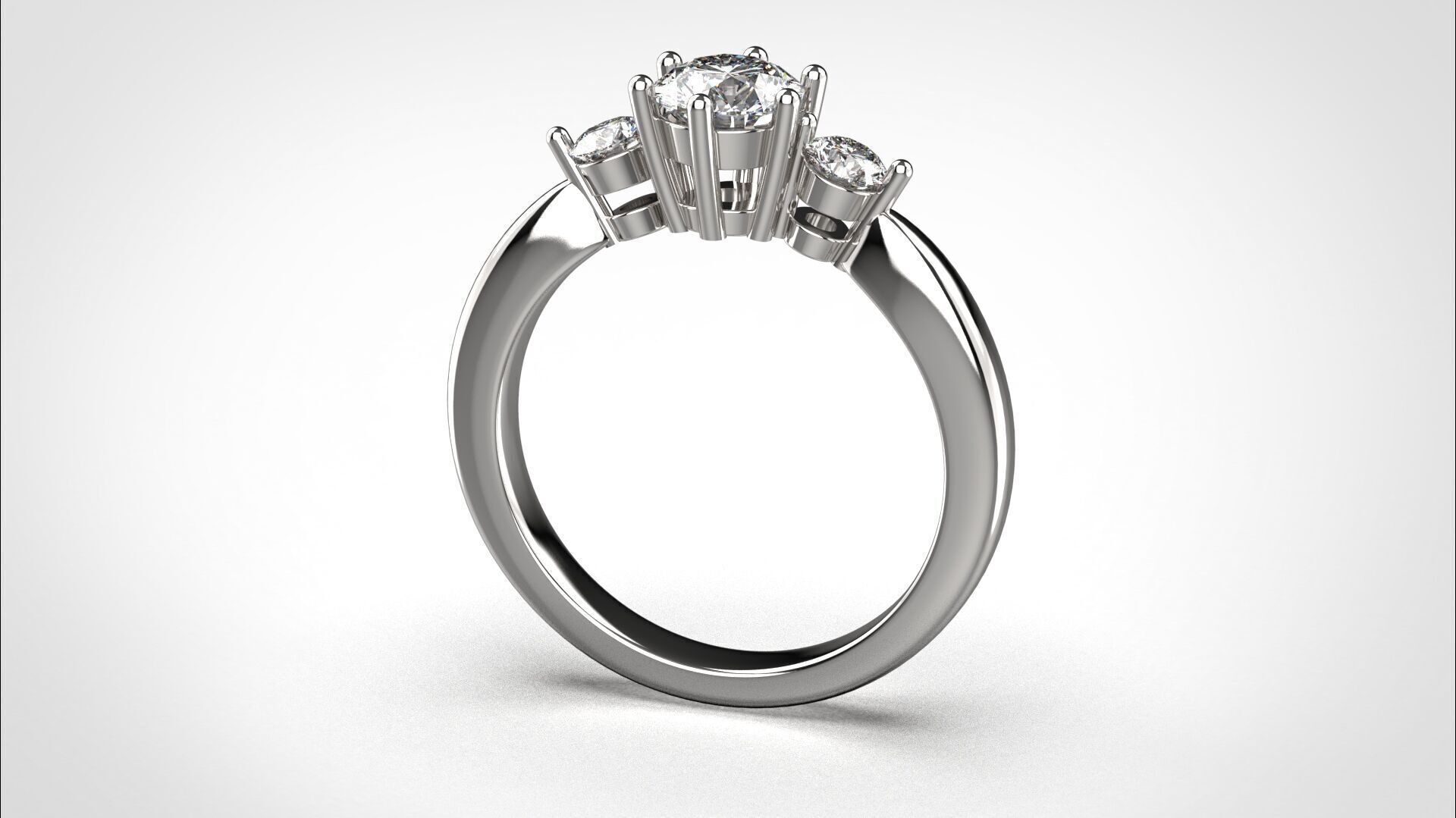 R065 Minimal 3 stone Wedding Ring 18K CAD Design EU50 3D print model_4