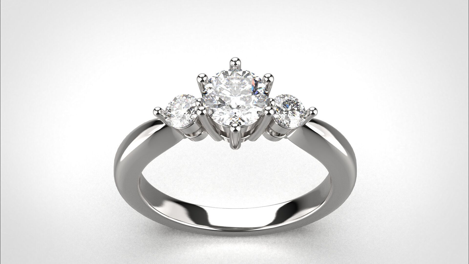 R065 Minimal 3 stone Wedding Ring 18K CAD Design EU50 3D print model_1