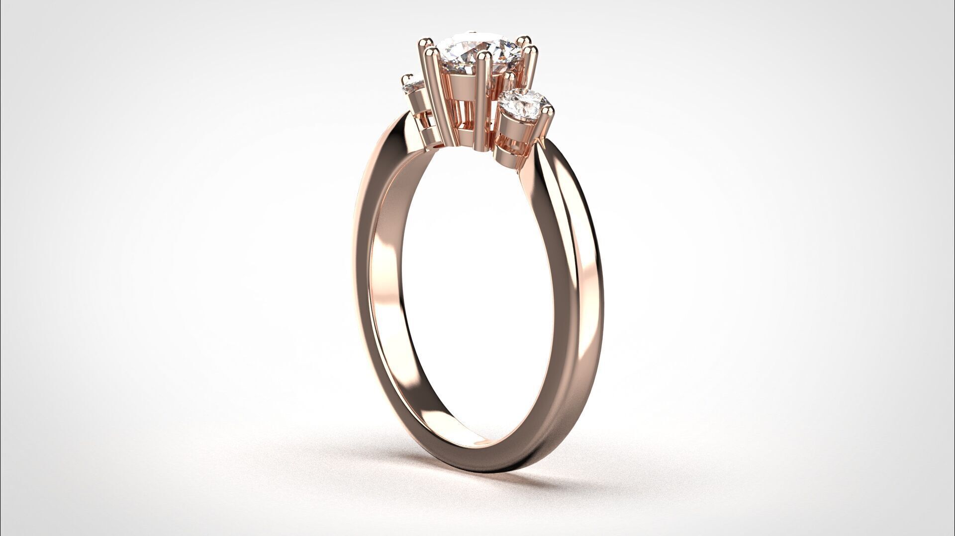 R065 Minimal 3 stone Wedding Ring 18K CAD Design EU50 3D print model_19