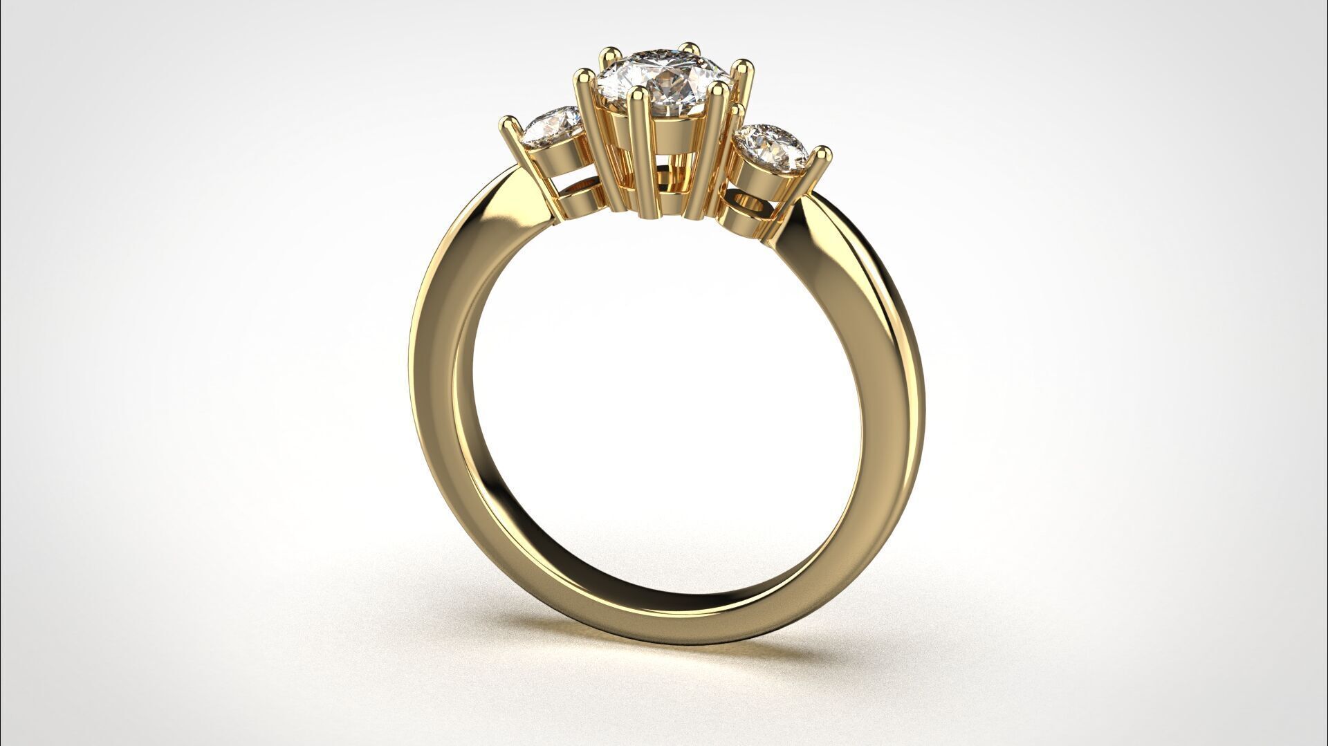 R065 Minimal 3 stone Wedding Ring 18K CAD Design EU50 3D print model_11