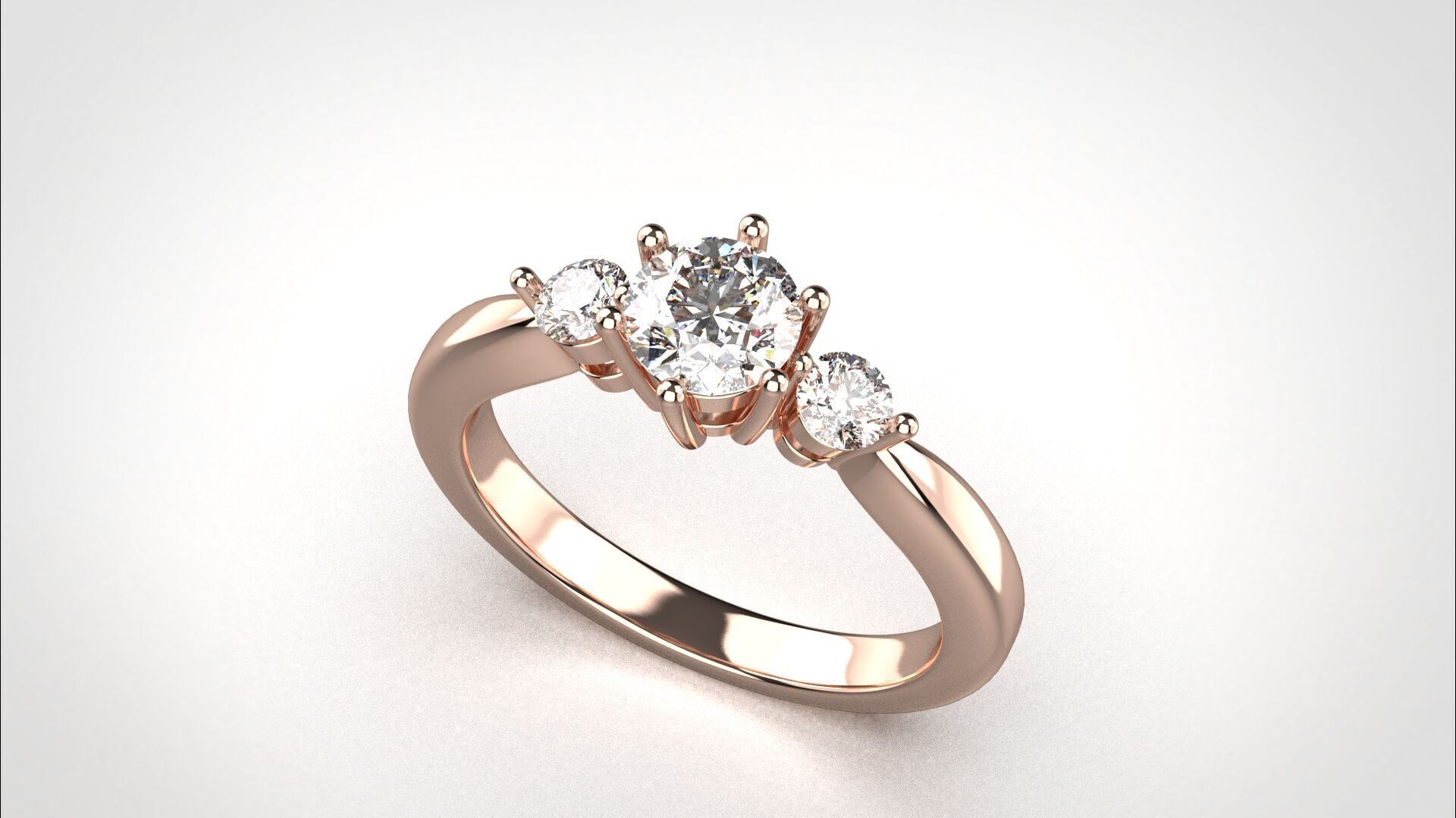 R065 Minimal 3 stone Wedding Ring 18K CAD Design EU50 3D print model_17