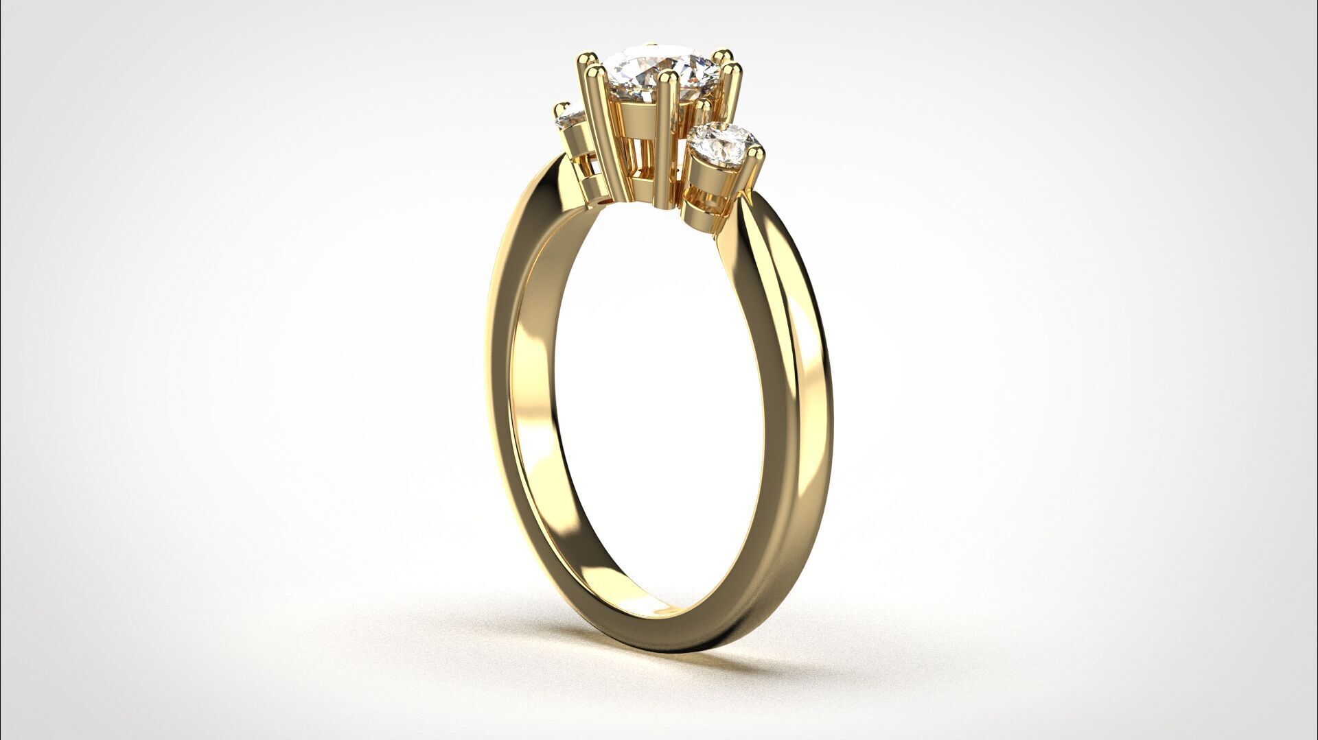 R065 Minimal 3 stone Wedding Ring 18K CAD Design EU50 3D print model_12