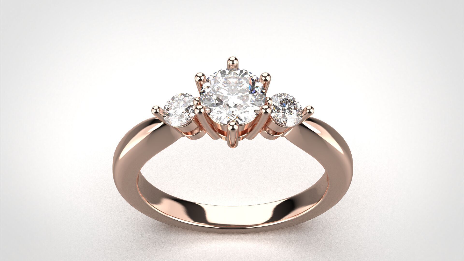 R065 Minimal 3 stone Wedding Ring 18K CAD Design EU50 3D print model_15