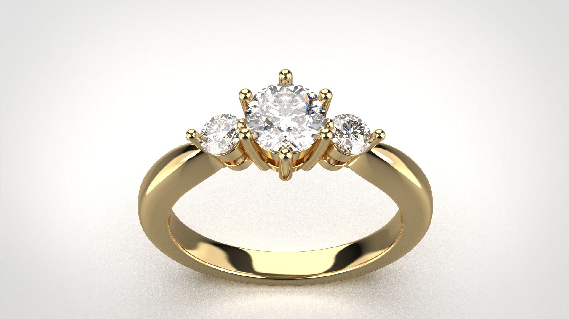 R065 Minimal 3 stone Wedding Ring 18K CAD Design EU50 3D print model_8