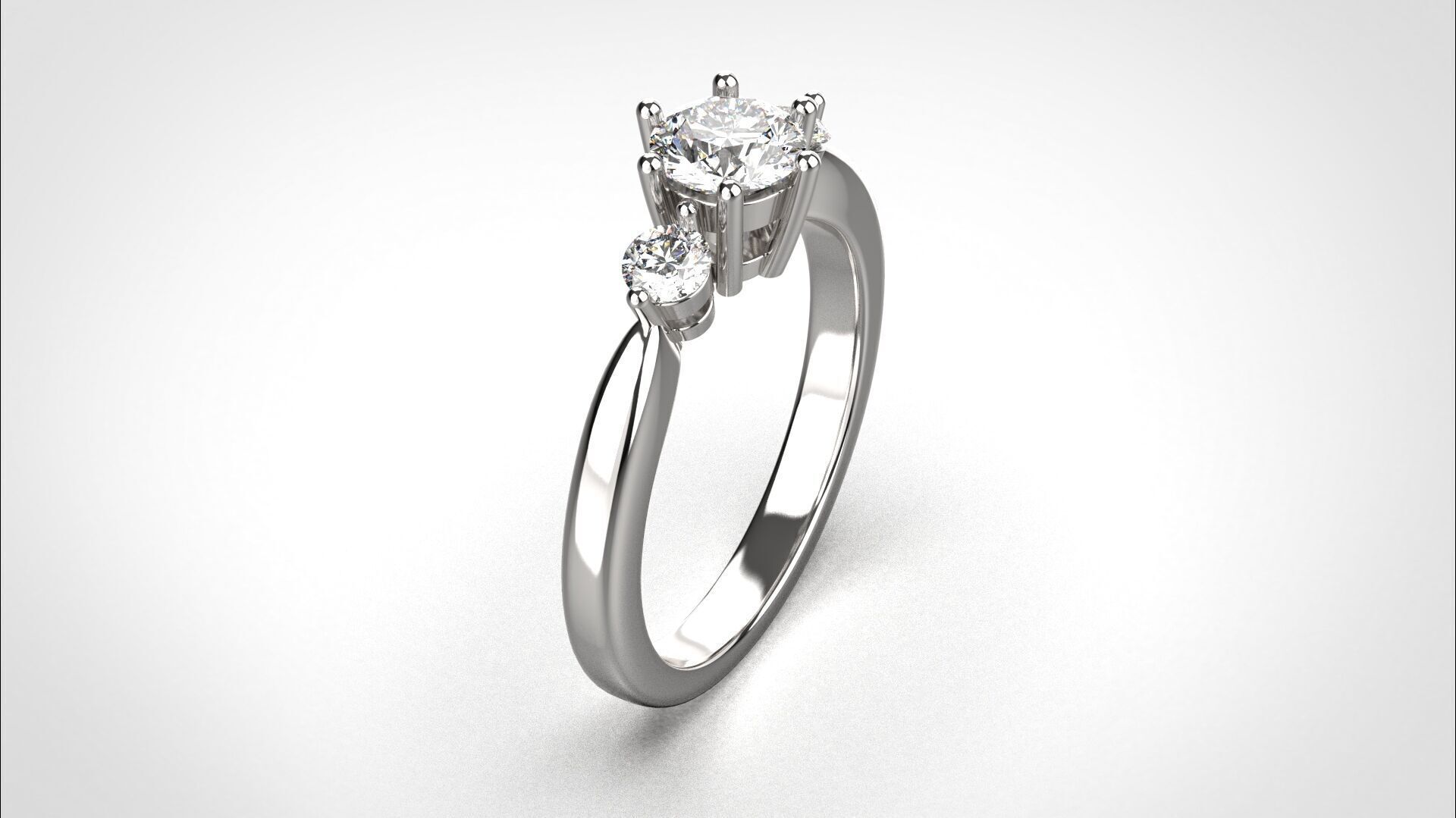 R065 Minimal 3 stone Wedding Ring 18K CAD Design EU50 3D print model_2