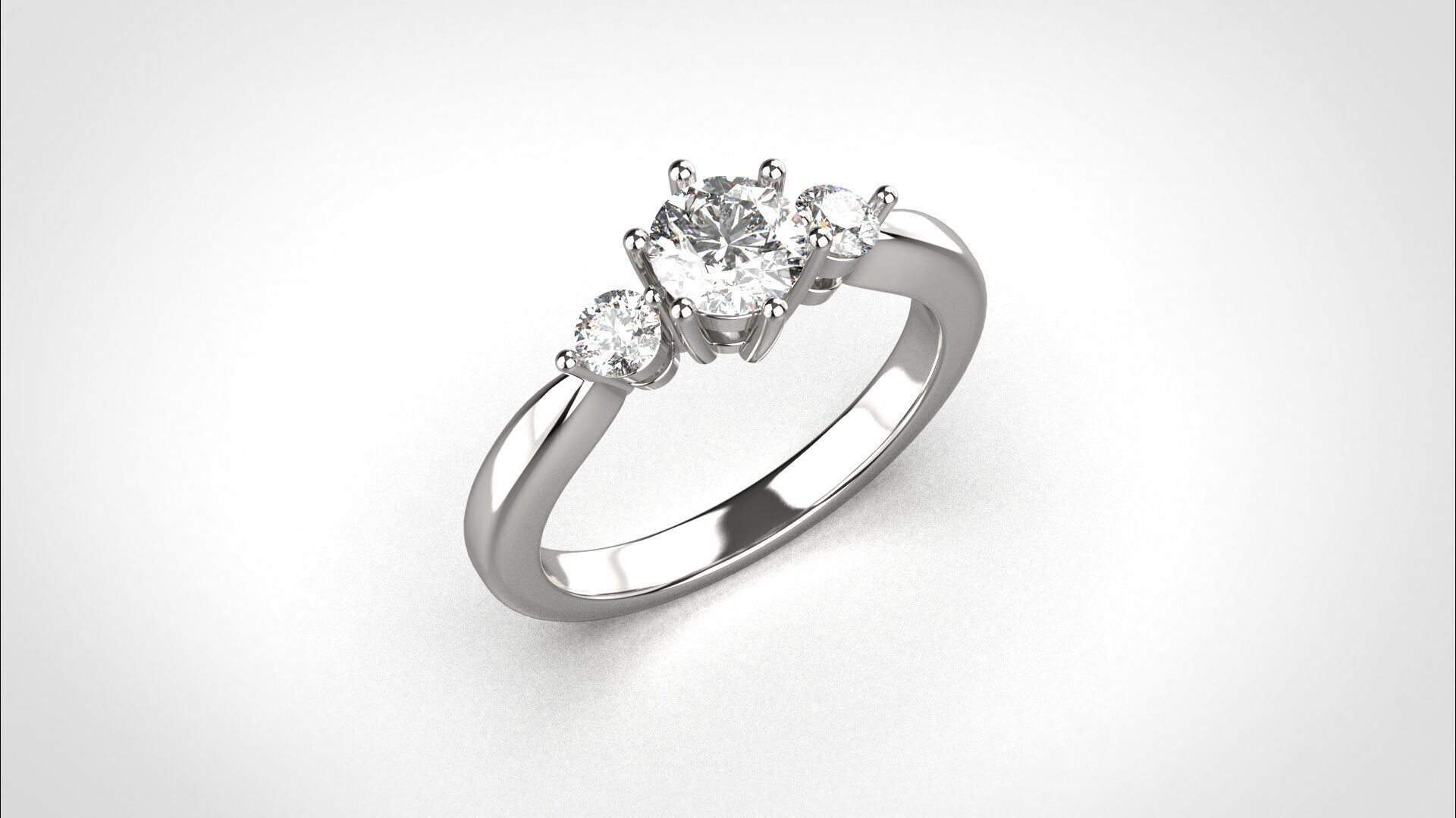 R065 Minimal 3 stone Wedding Ring 18K CAD Design EU50 3D print model_6