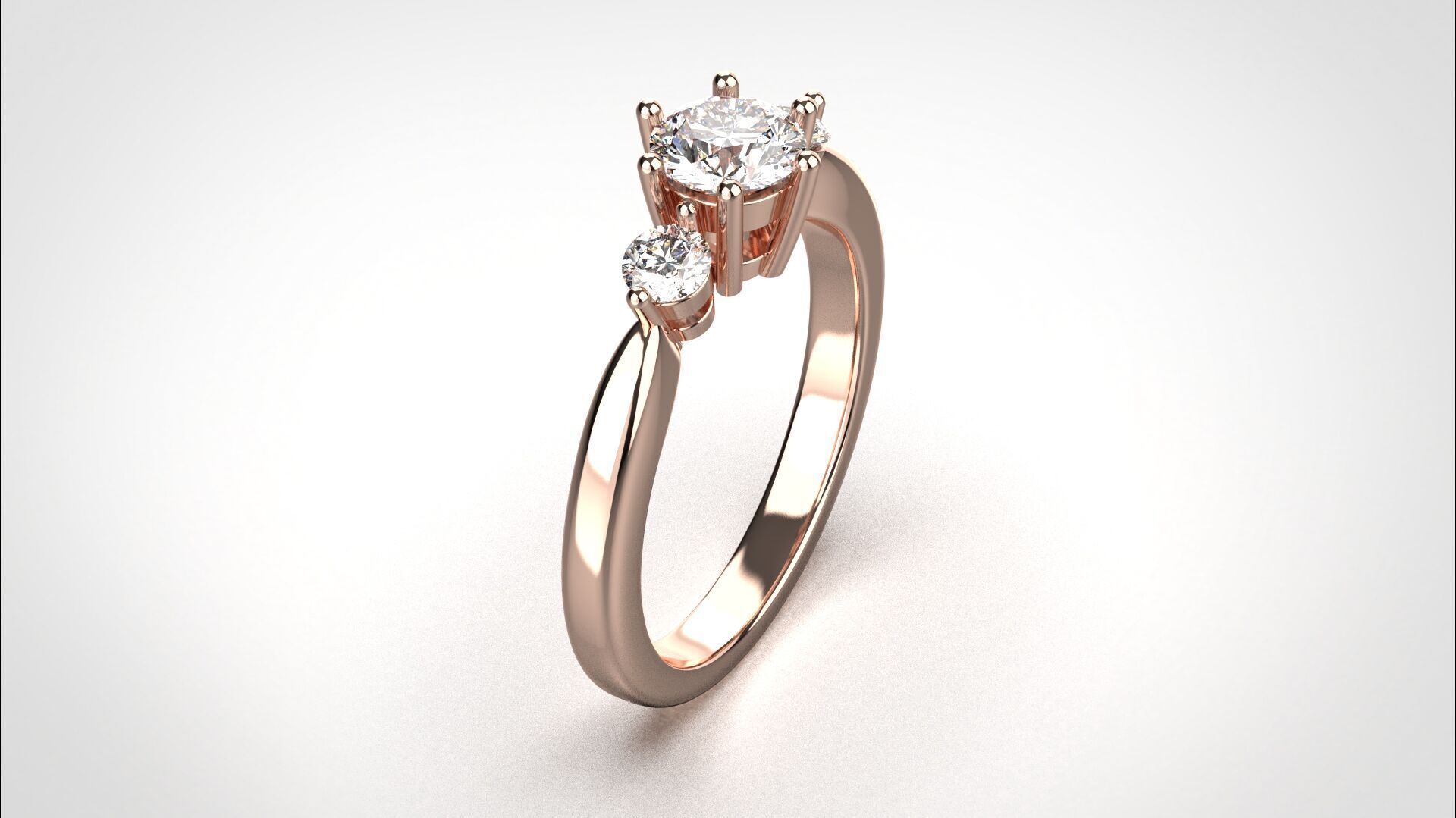 R065 Minimal 3 stone Wedding Ring 18K CAD Design EU50 3D print model_16