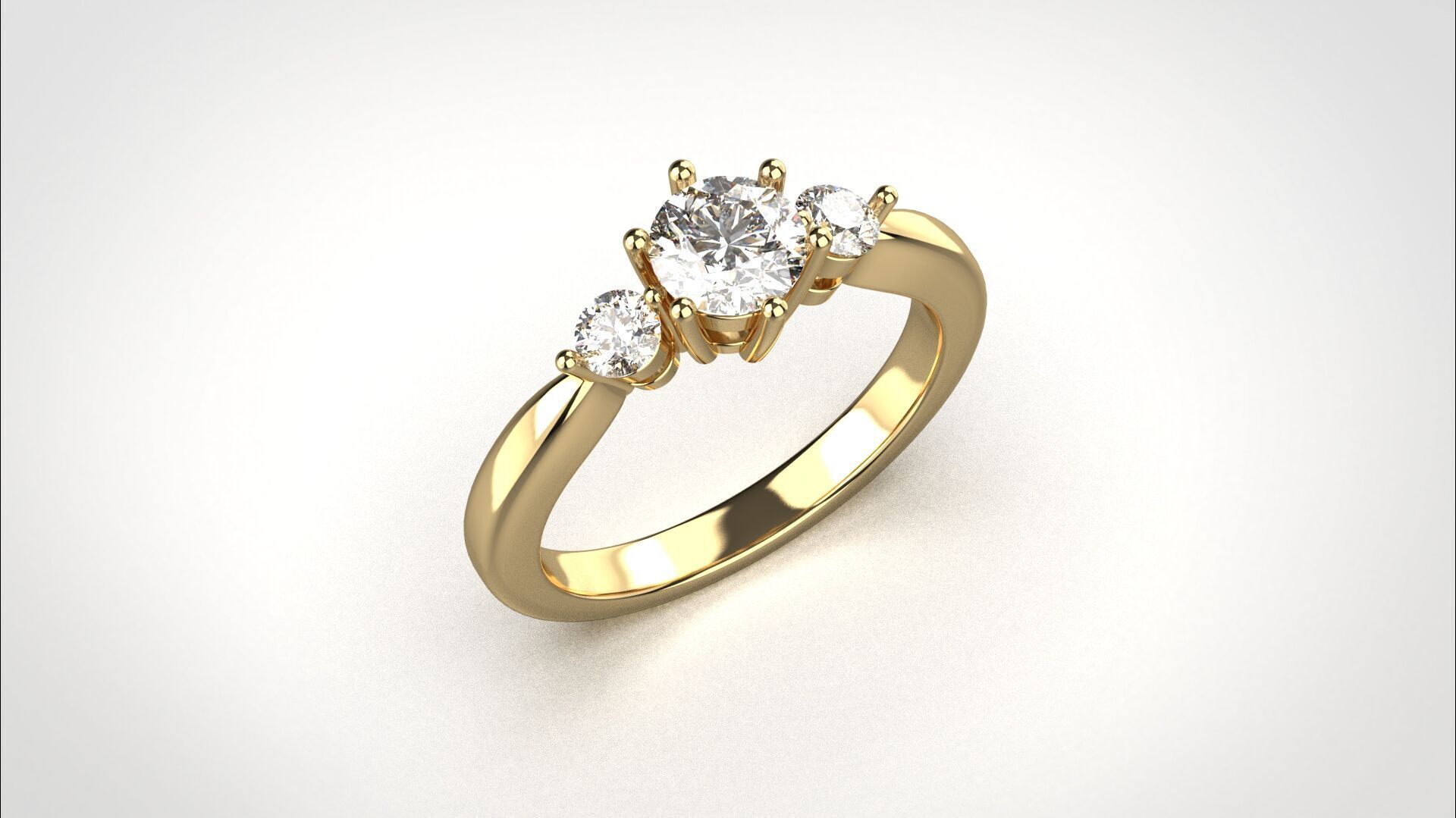 R065 Minimal 3 stone Wedding Ring 18K CAD Design EU50 3D print model_13