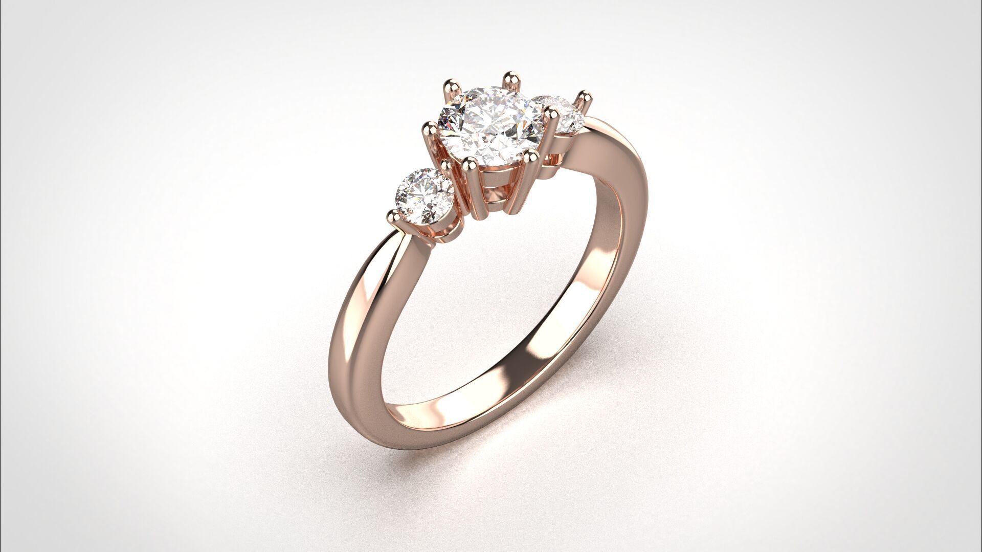 R065 Minimal 3 stone Wedding Ring 18K CAD Design EU50 3D print model_14