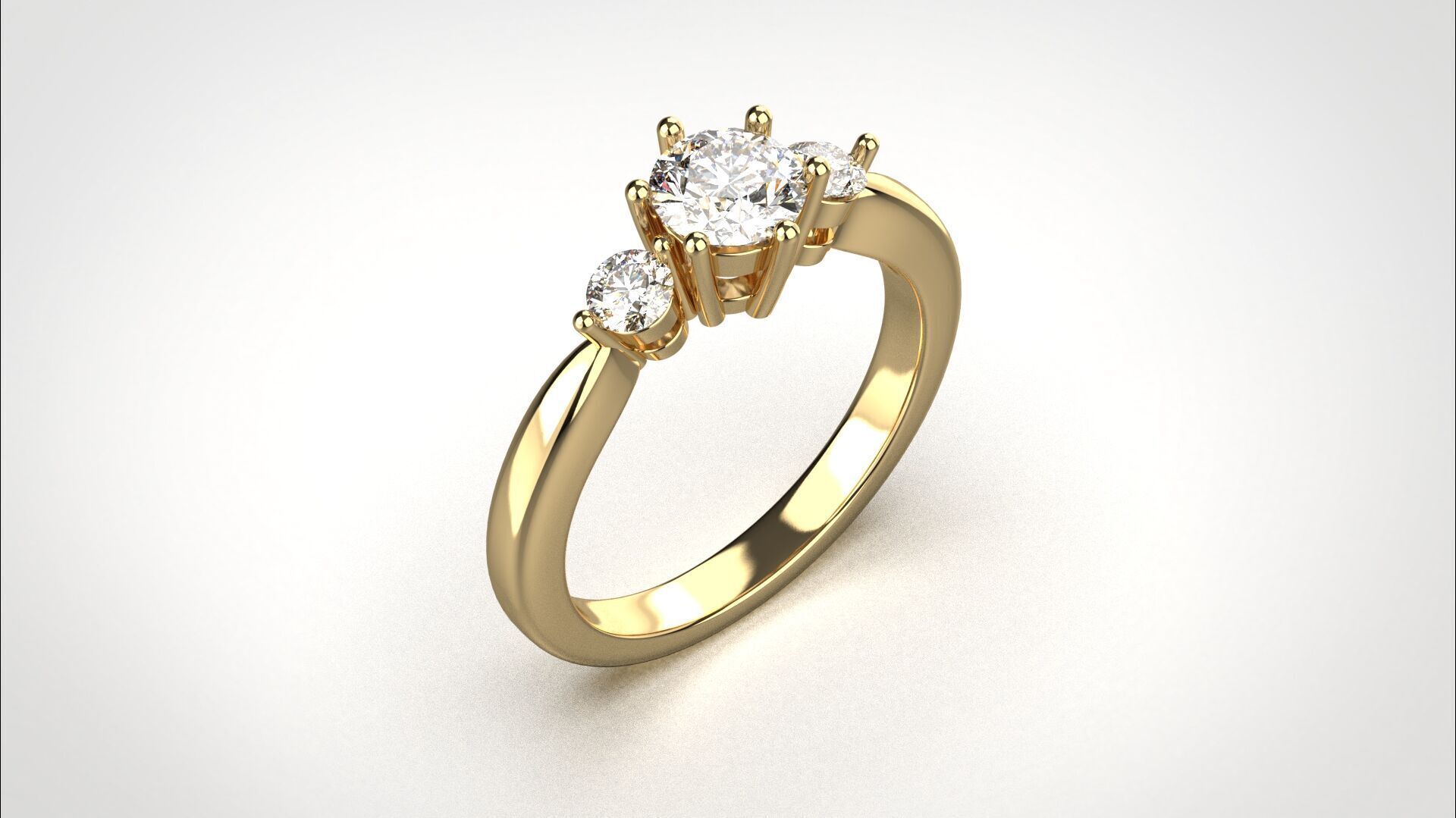 R065 Minimal 3 stone Wedding Ring 18K CAD Design EU50 3D print model_7