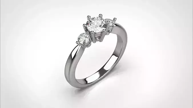 R065 Minimal 3 stone Wedding Ring 18K CAD Design EU50