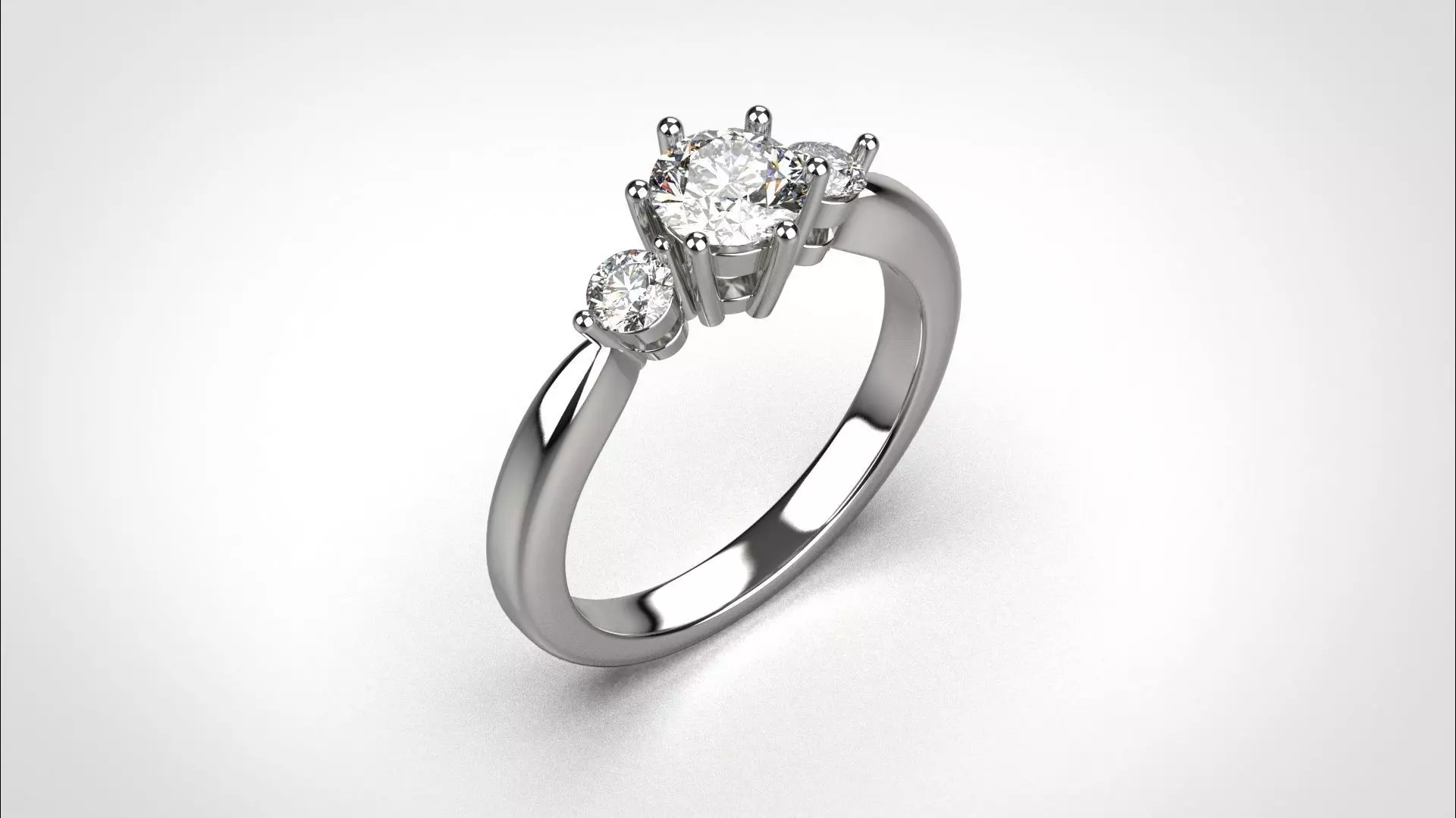 R065 Minimal 3 stone Wedding Ring 18K CAD Design EU50 3D print model_0