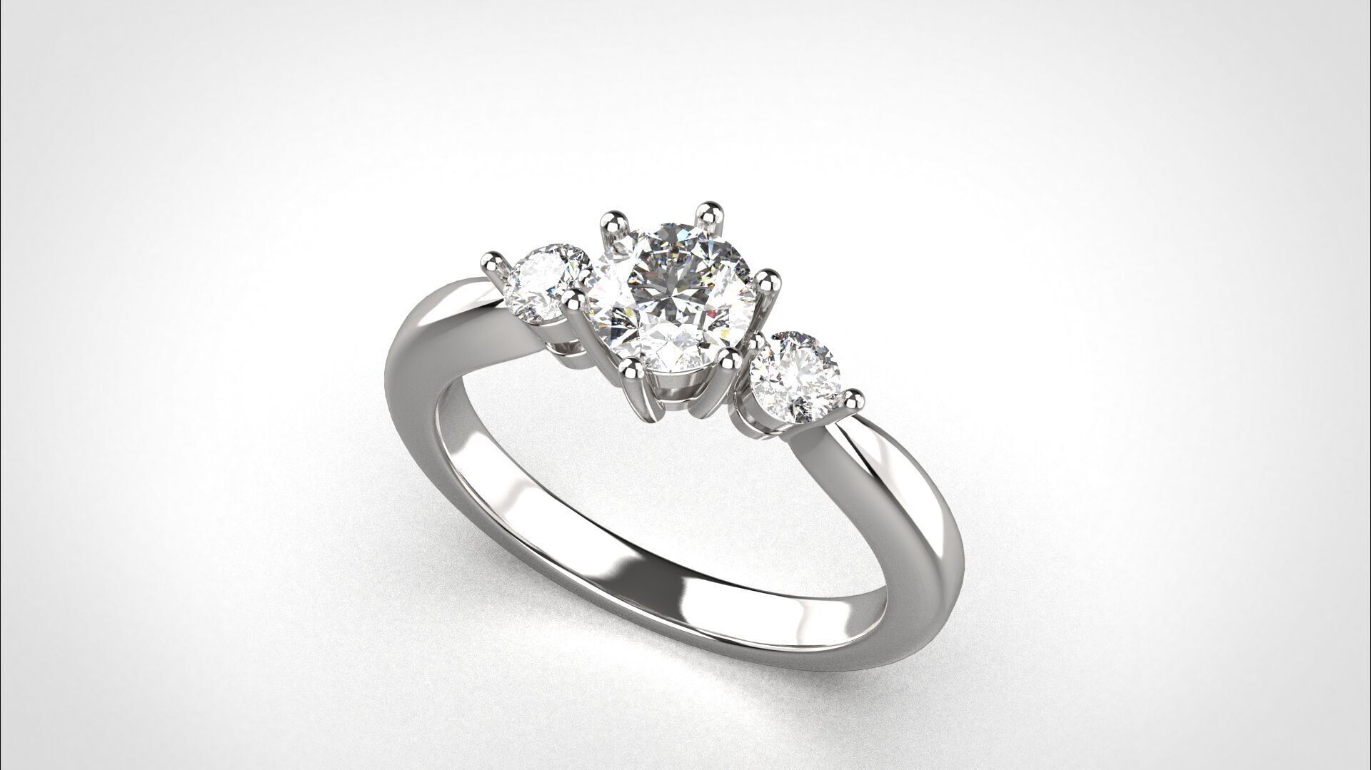 R065 Minimal 3 stone Wedding Ring 18K CAD Design EU50 3D print model_3