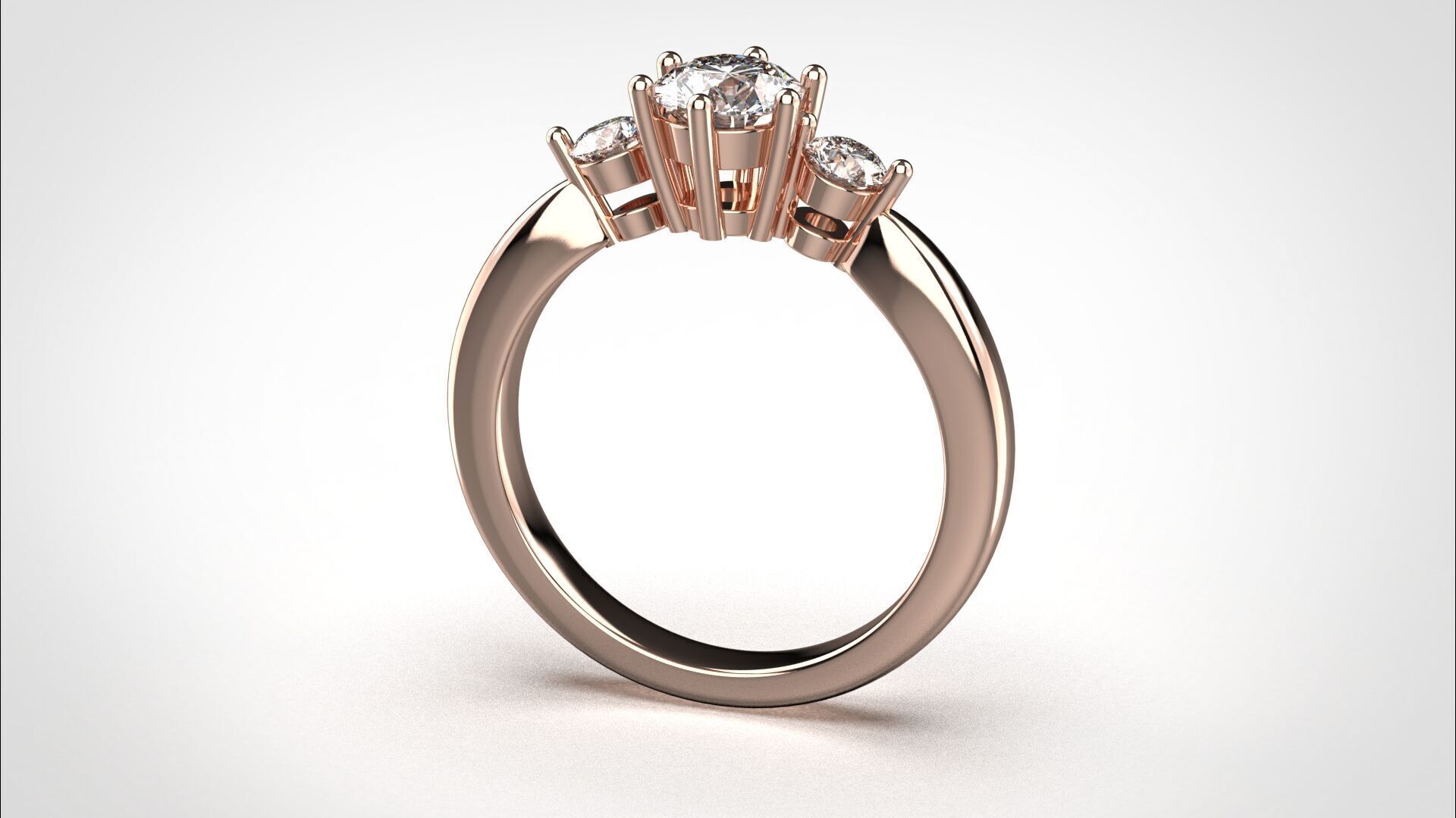 R065 Minimal 3 stone Wedding Ring 18K CAD Design EU50 3D print model_18