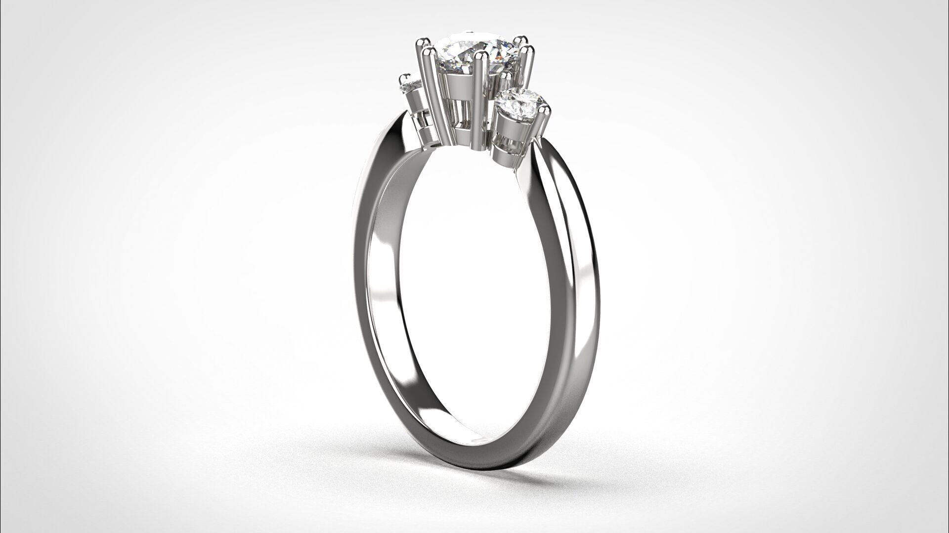 R065 Minimal 3 stone Wedding Ring 18K CAD Design EU50 3D print model_5