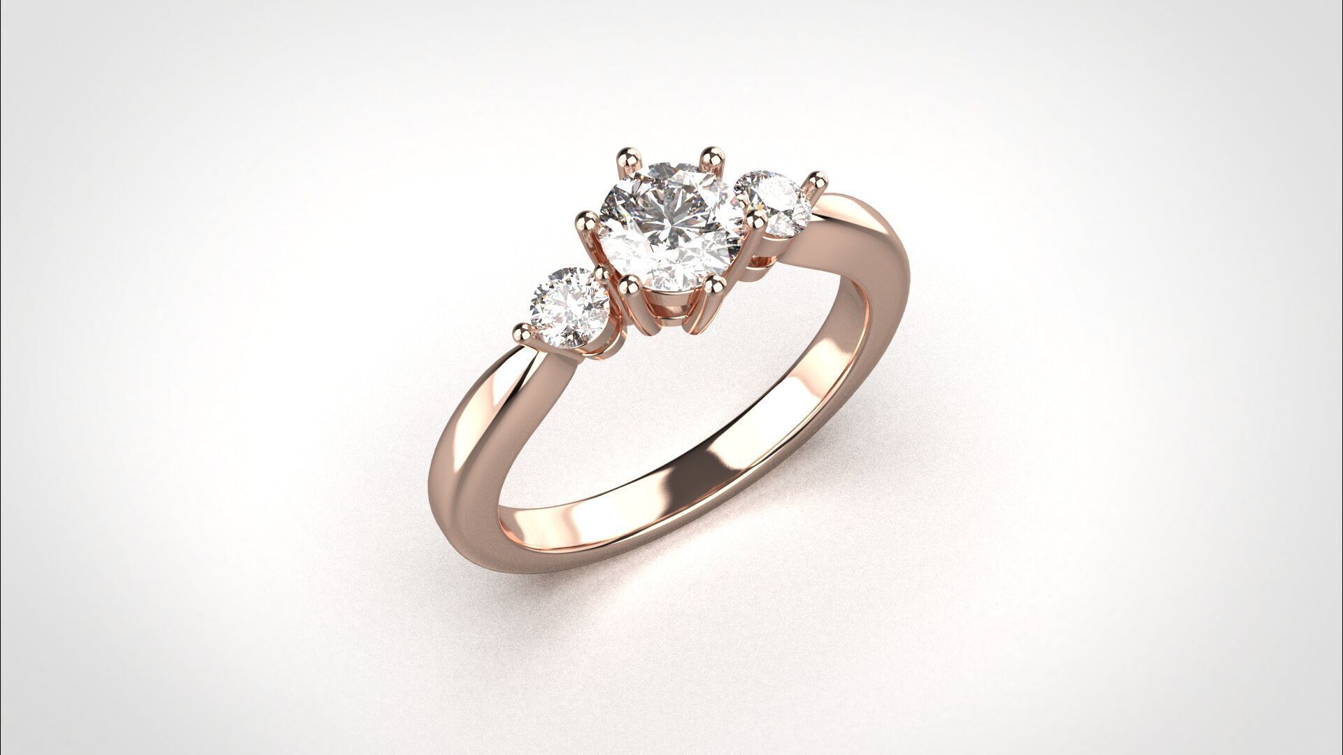 R065 Minimal 3 stone Wedding Ring 18K CAD Design EU50 3D print model_20