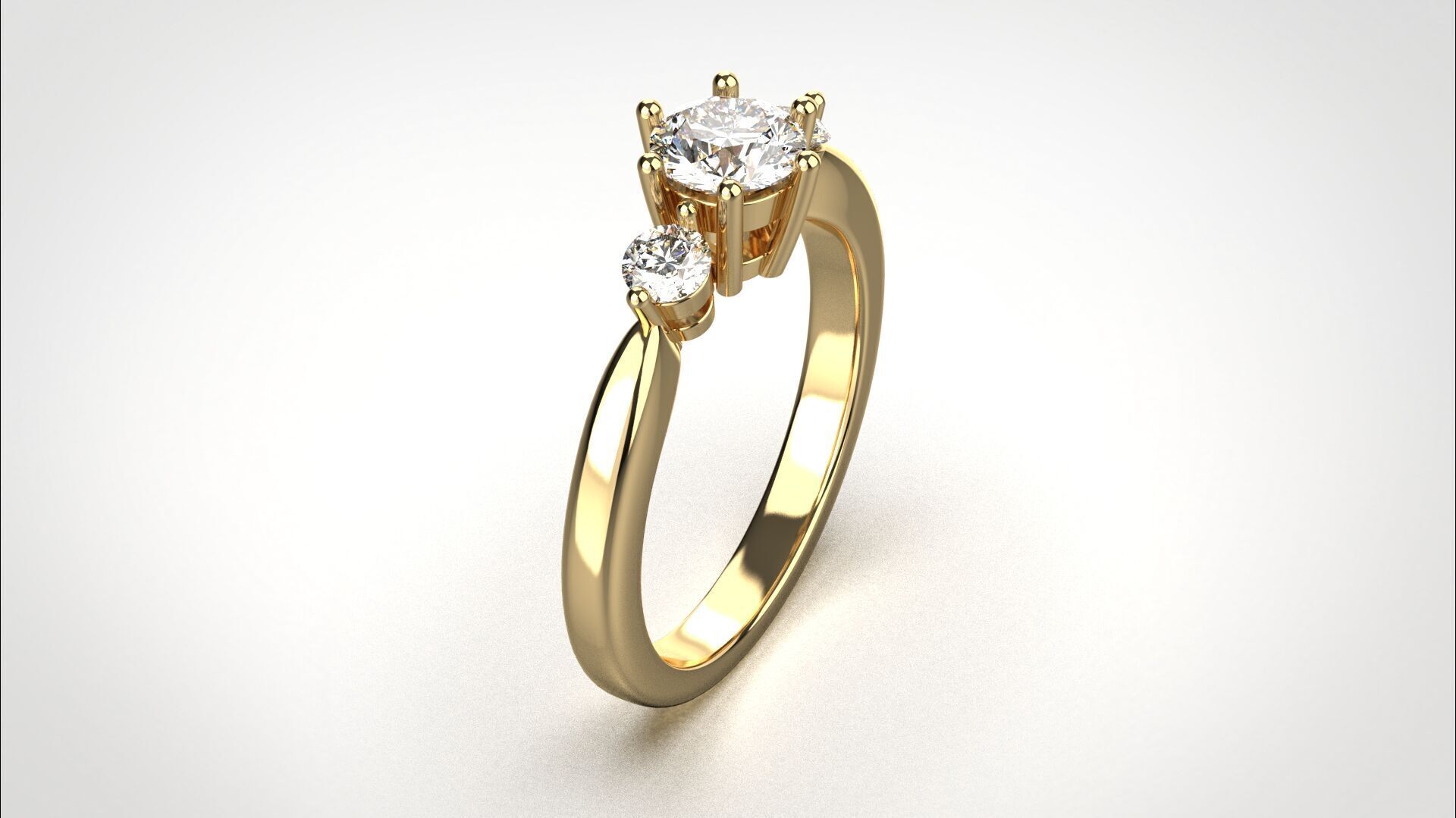 R065 Minimal 3 stone Wedding Ring 18K CAD Design EU50 3D print model_9