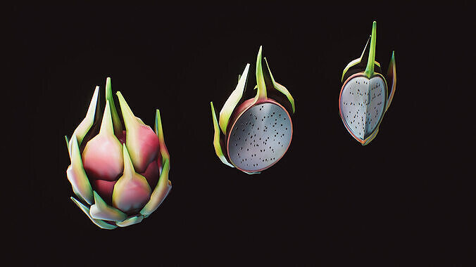 Stylized Fruit Dragonfruit Game-Ready Low-poly 3D model