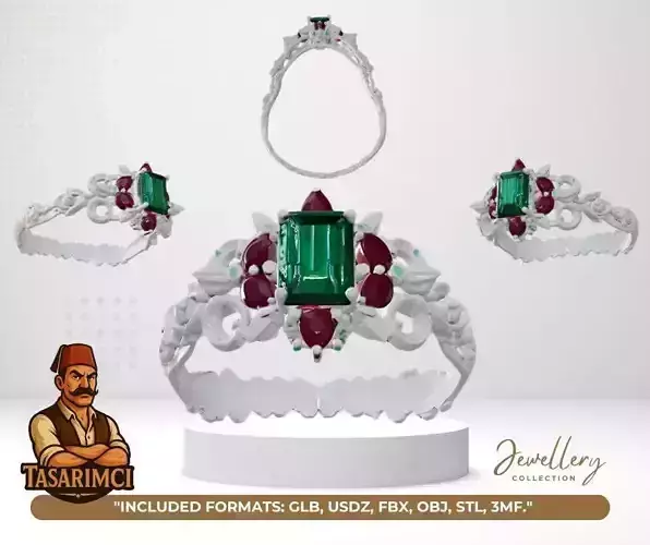 Unique Gemstone Ring Design Ready for 3D