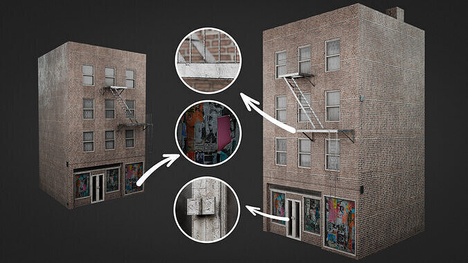 Urban Building Pack Low-poly 3D model 5