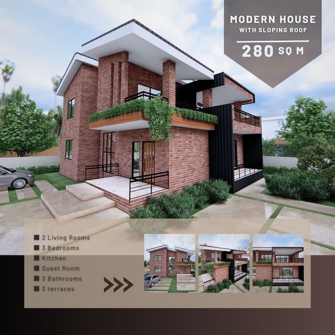 Modern House with Sloping Roof - 280 SQM - Full Package 3D model_17