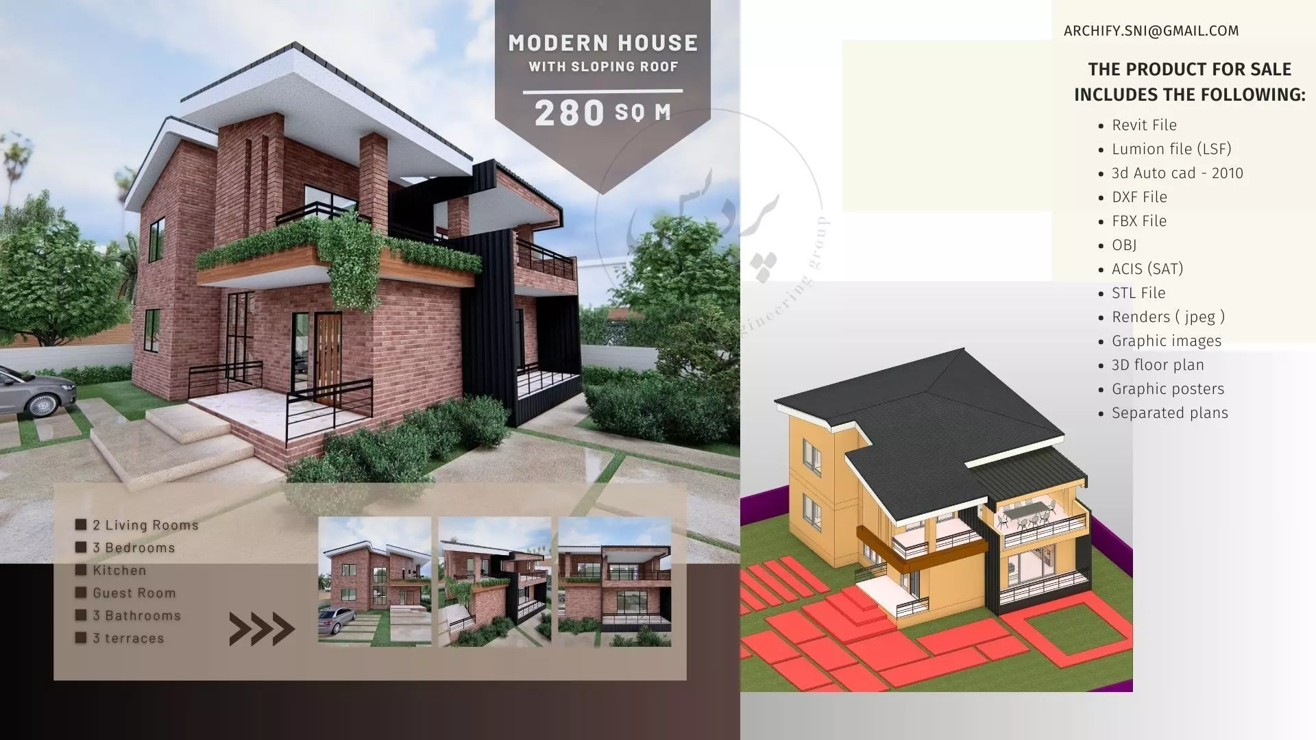 Modern House with Sloping Roof - 280 SQM - Full Package 3D model_0