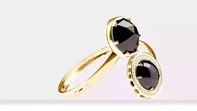 Yellow Gold Ring with Black Diamonds  CGI and 3D Print Model 3D print model